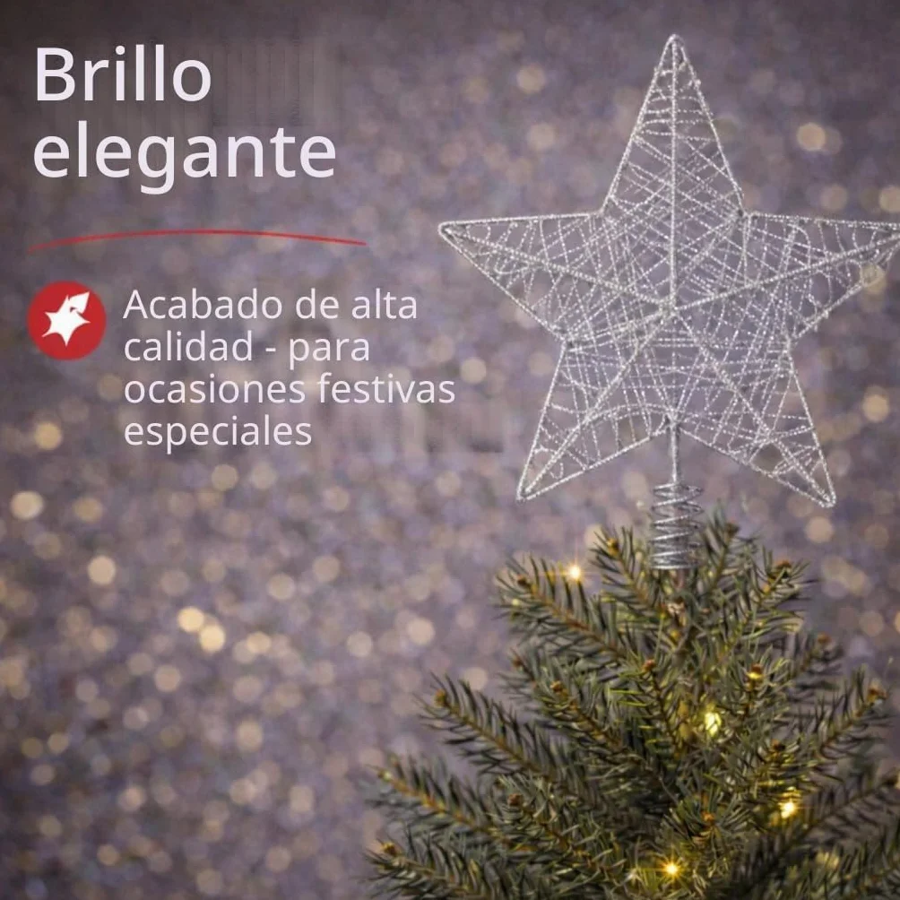 Estrella Plateado Accesorio Copa del Árbol de Navidad para Abeto