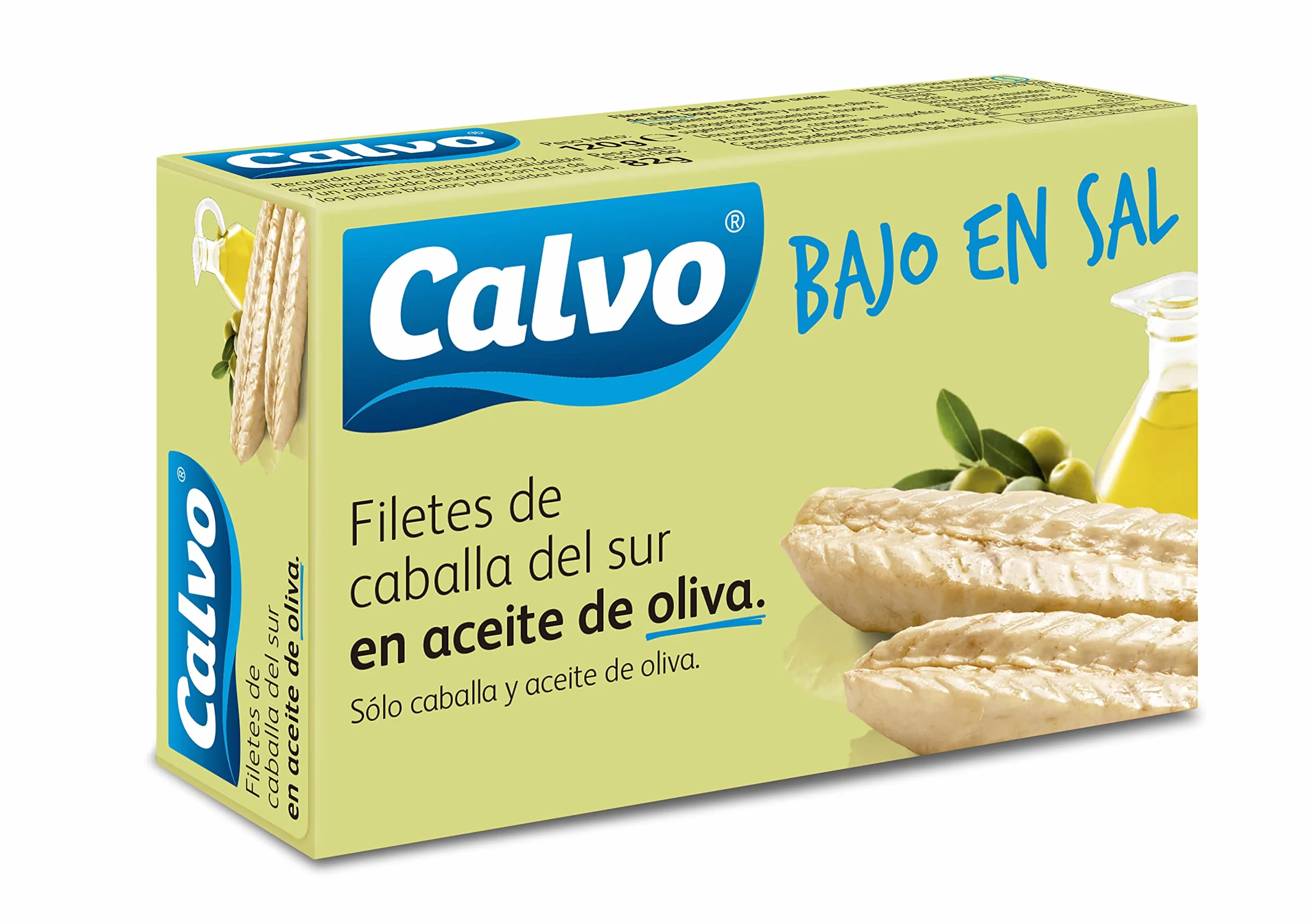 Calvo Filetes de Caballa del Sur en Aceite de Oliva Bajas en Sal 120g