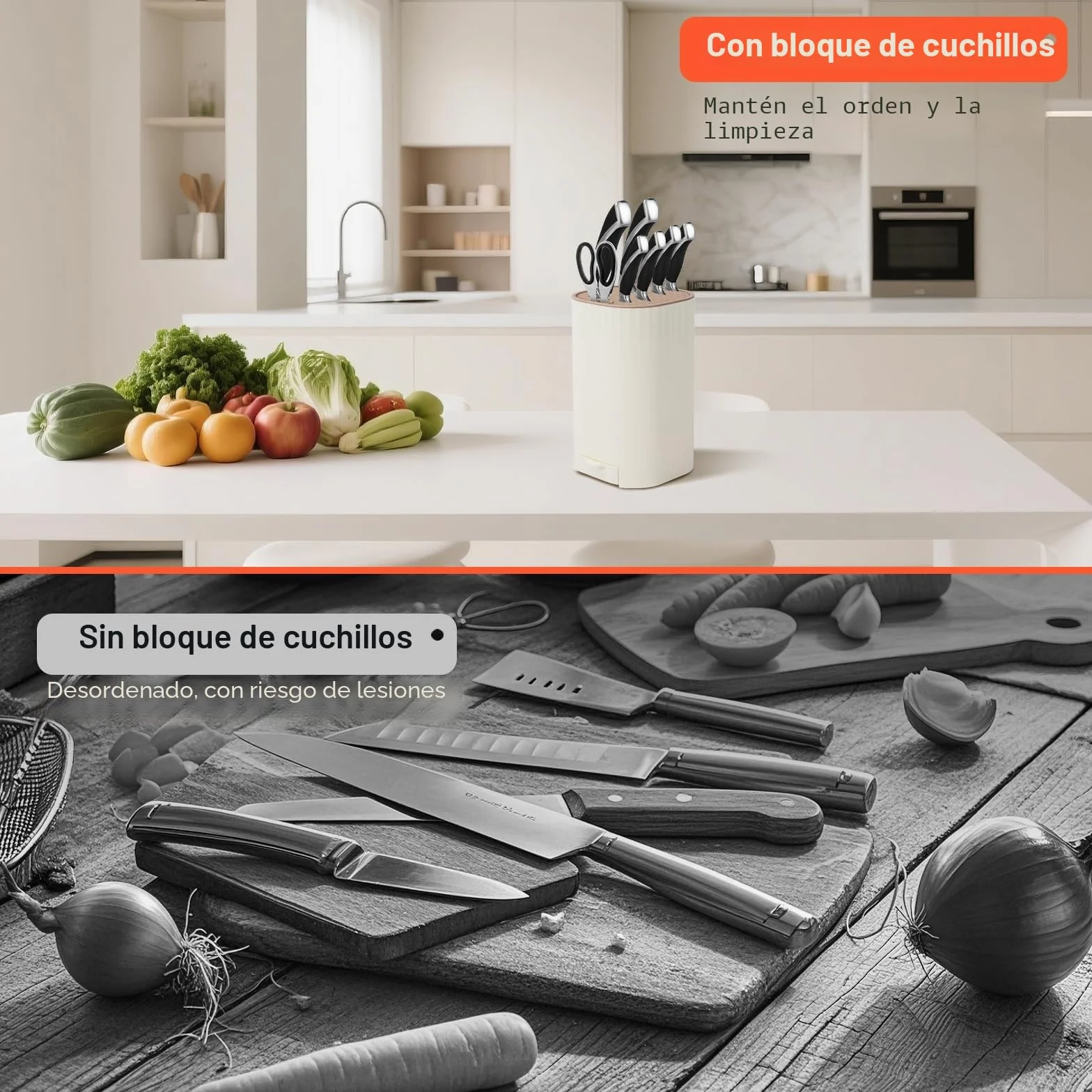 Bloque para Cuchillos sin Cuchillo, Qoosea 4 en 1 Soporte para Cuchillos con Ranura y Piedra de Afilar, Universal Desmontable Porta Cuchillo para Limpieza Fácil y Ahorra Espacio