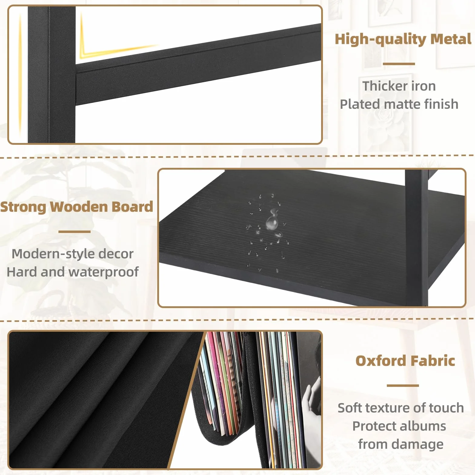 Bikoney Soporte para Tocadiscos de Vinilo, Mesa Auxiliar 3 Niveles con Almacenamiento para 200 Álbumes, Estante de Discos Vinilo para Sala de Estar, Negro