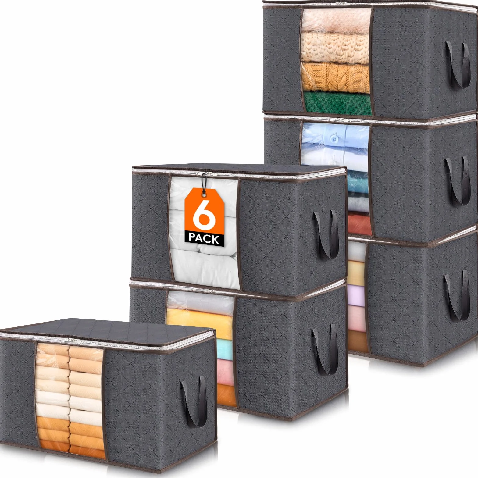Lifewit Bolsa Almacenaje Ropa 60L 6 Piezas Organizador Armario Plegable Gris