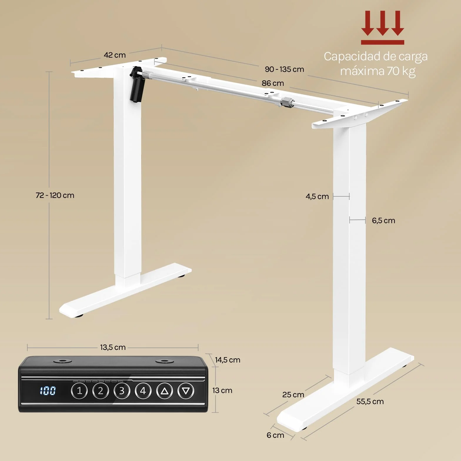 WOLTU Marco de Mesa Elevable, Estructura de Escritorio Elevable Eléctrico, Escritorio Regulable en Altura Ergonomica, Entre 72-120 cm, con Función de Memoria y Proteccion Anticolision, Blanco