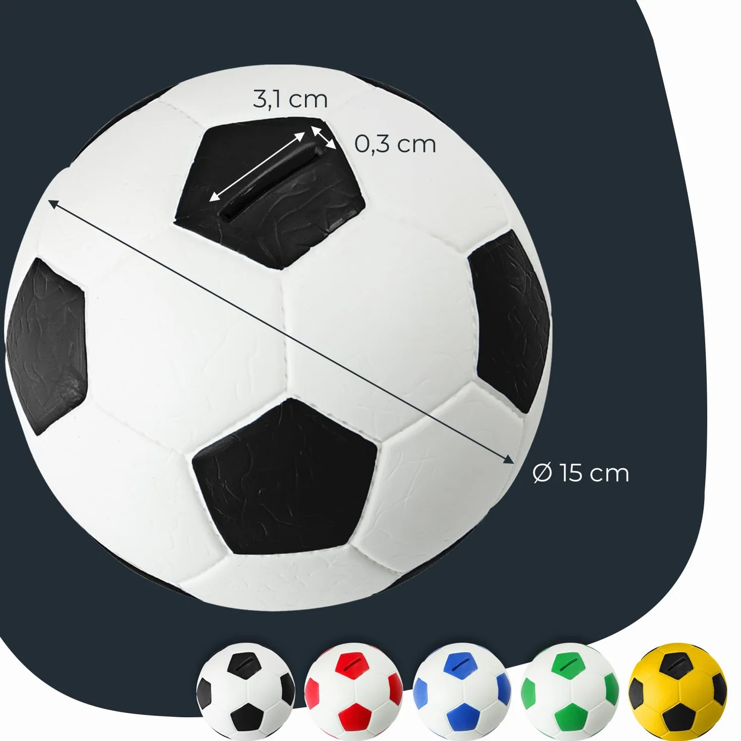 HMF 4790-01 alcancía Pelota de fútbol imitación Piel Caja caudales 15 cm diámetro Blanco Negro
