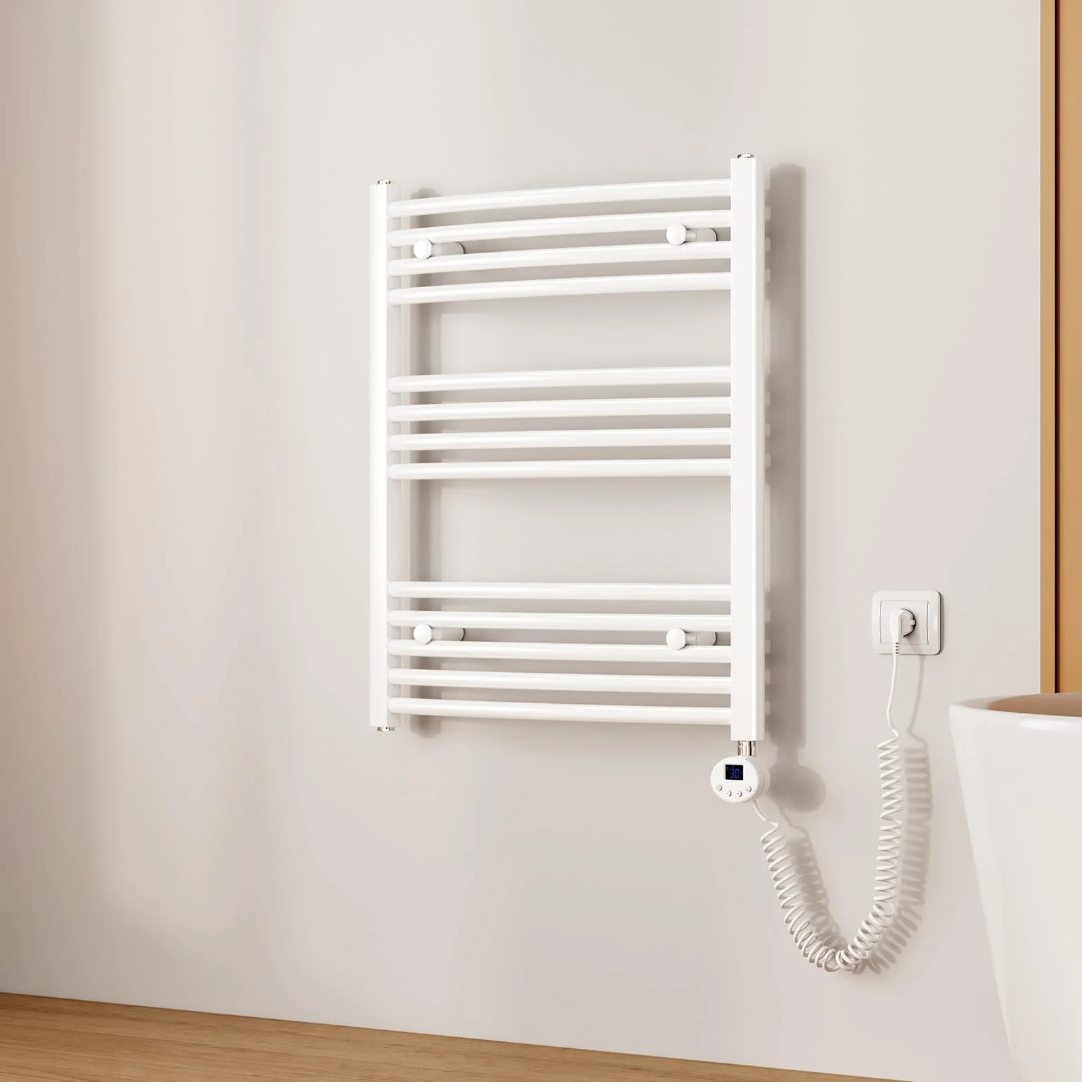 EMKE Radiador Toallero Eléctrico para Baño,75 x 60 cm, Secatoallas Eléctrico con WiFi Termostato, 300 vatios (Blanco),Toallero Electrico Baño
