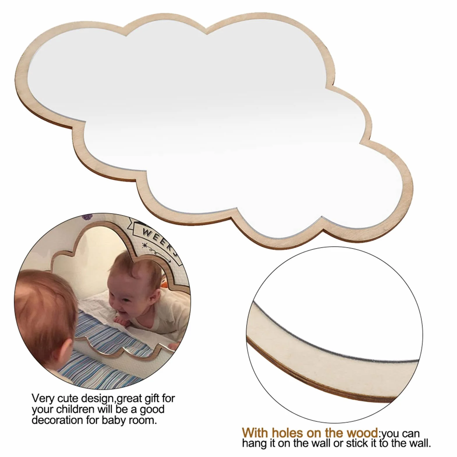 Espejo para Niños con Calcomanía Decorativa de Nube, Pegatina Acrílica para Hogar