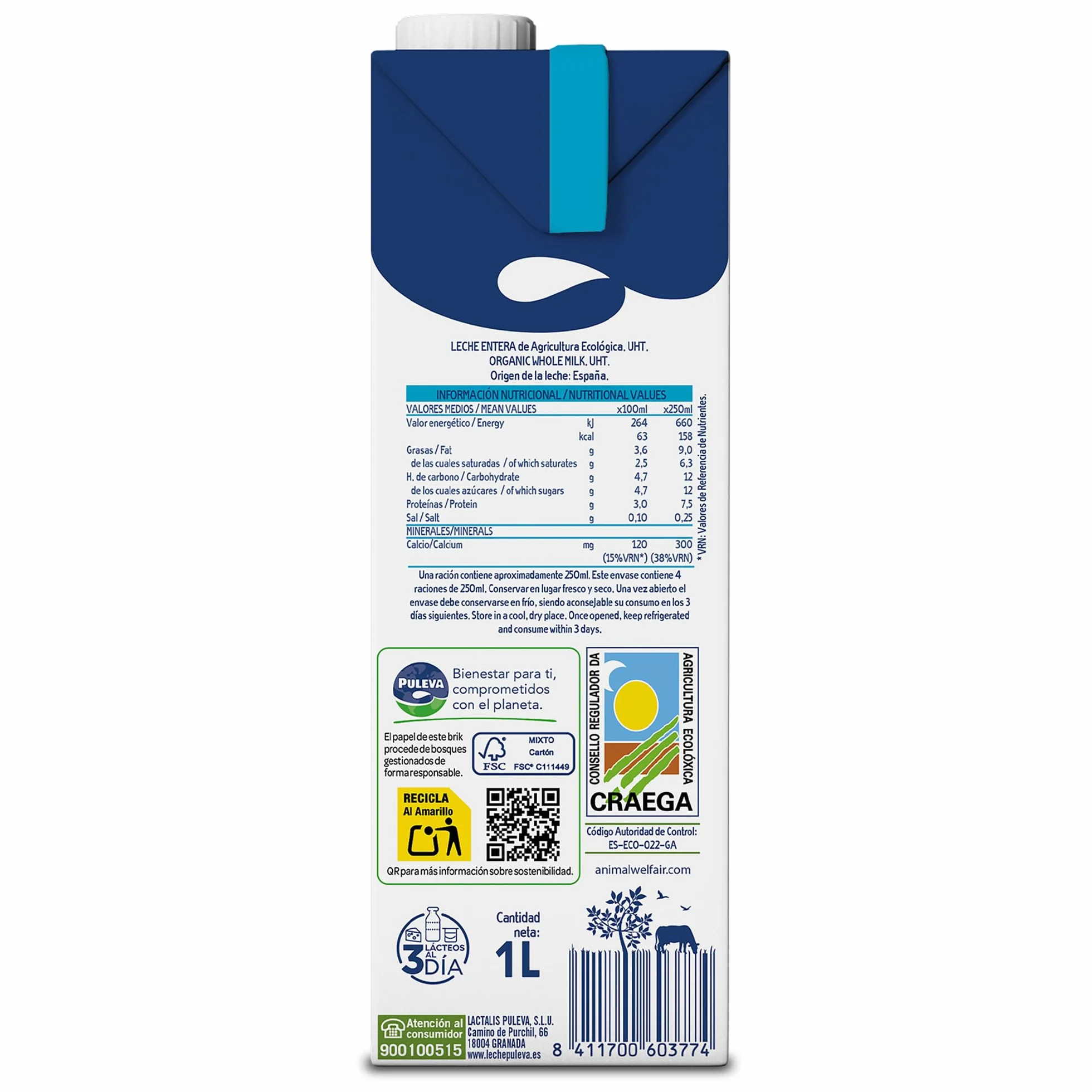 Puleva ECO Leche Ecológica Entera BIO Pack 6 x 1L