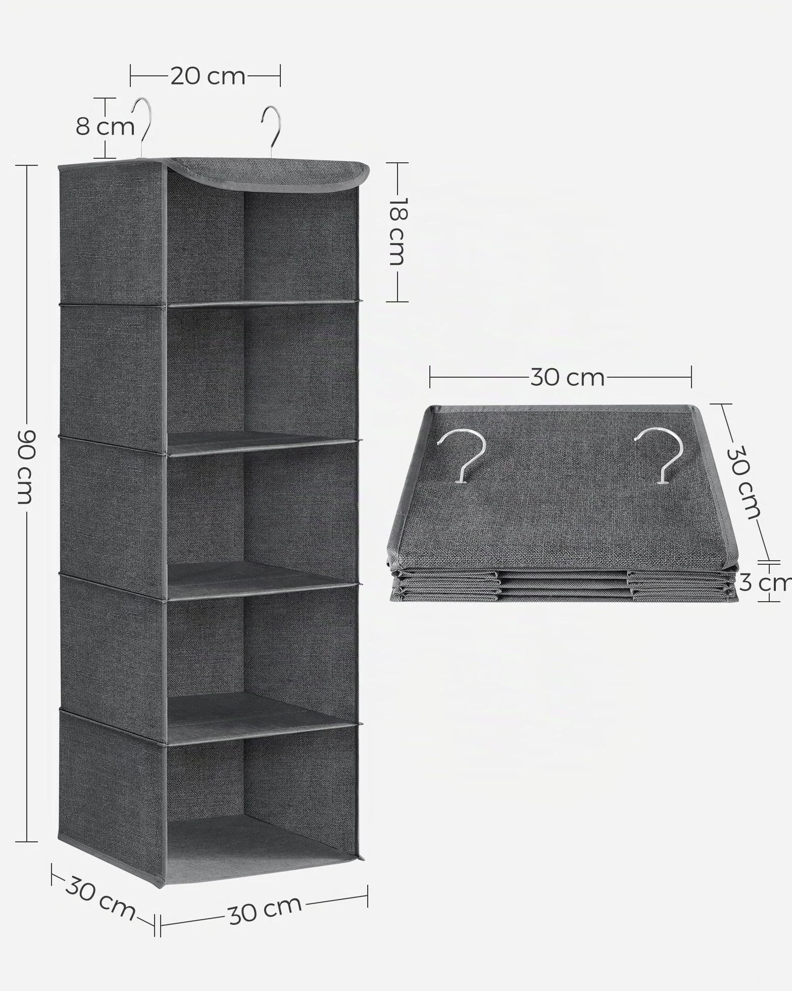 SONGMICS Organizador Armario Bolsa Colgante Plegable con Ganchos Metálicos Bambú Gris RYCH06G