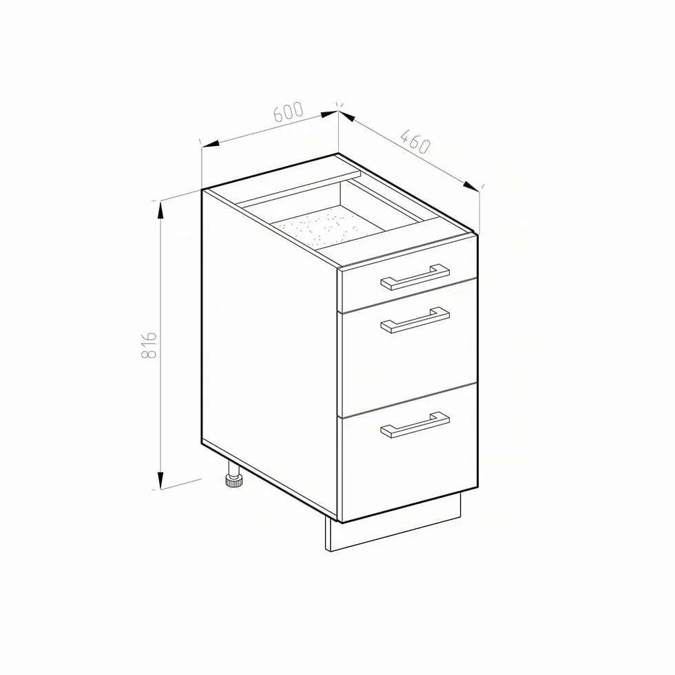 Vicco Mueble bajo de Cocina R-Line, Blanco Alto Brillo, 60 cm con cajones, sin encimera, para combinación Libre Dentro de Sistemas de Cocina modulares