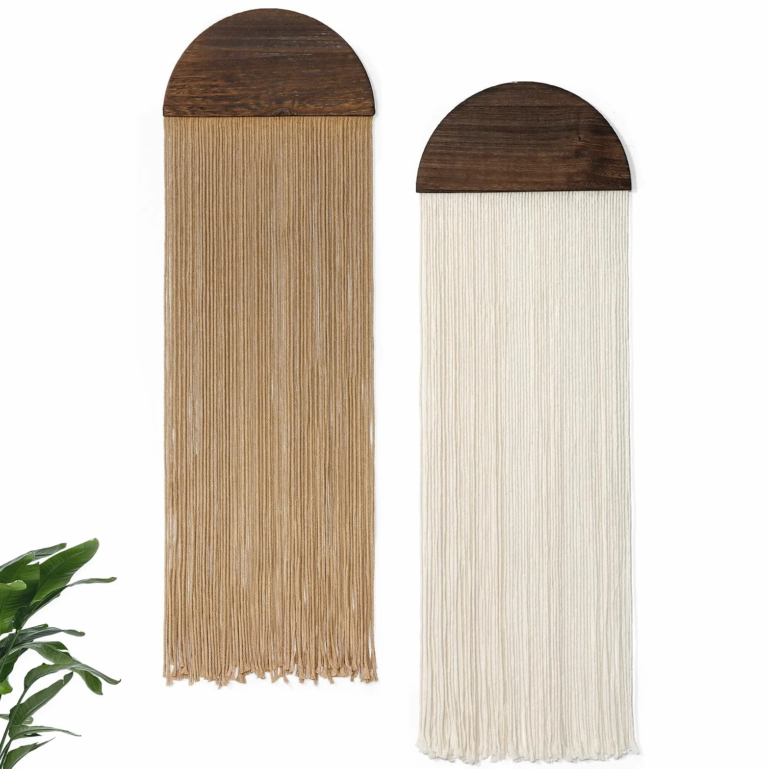 Betylifoy 2 Piezas Tapiz Decorativo Pared Tapices de Pared Verde Semicircular Tapiz con Flecos Tapiz para Colgar Boho Tapiz de Macramé Decoracion Pared Salon y Dormitorio 85 x 30cm (Beige y Caqui)