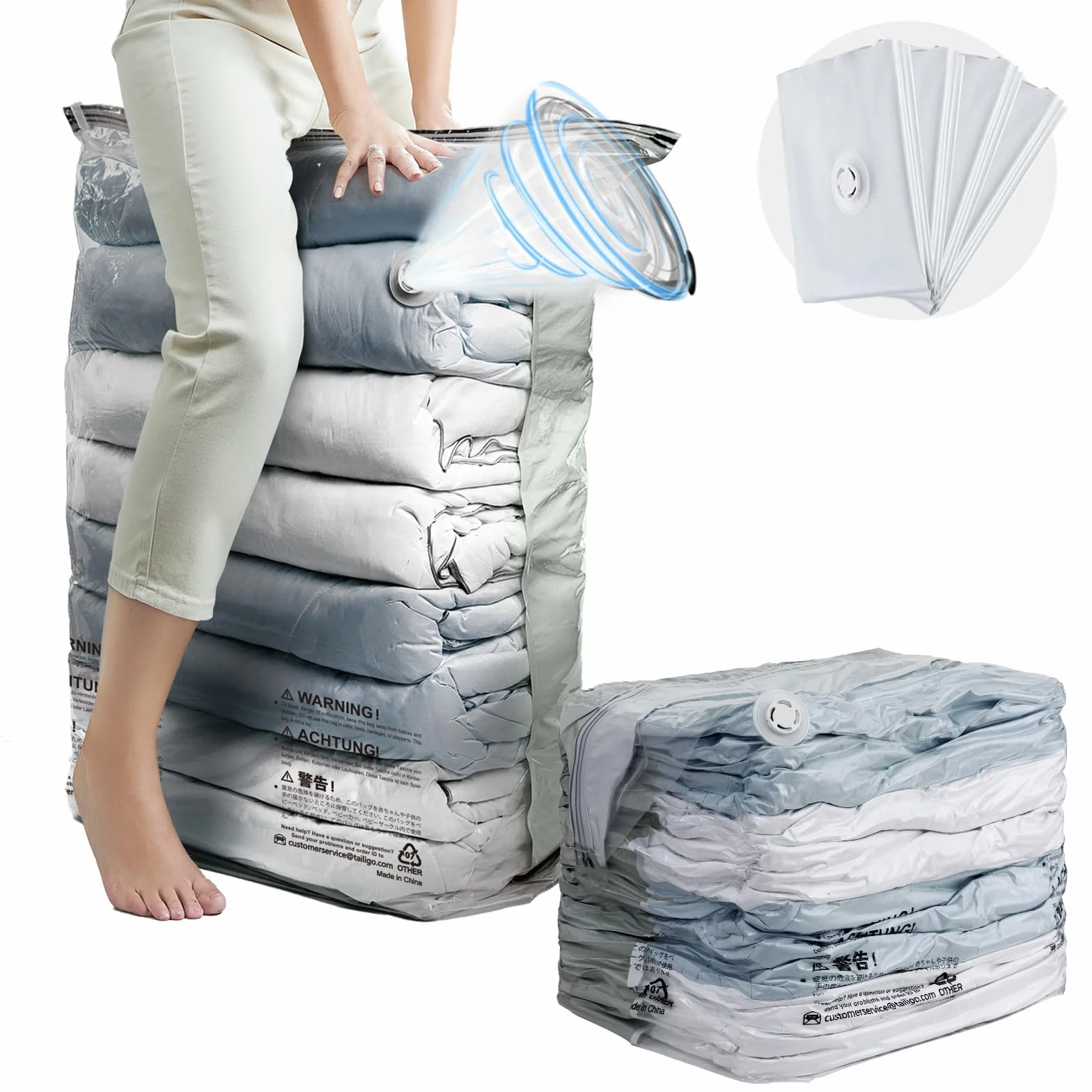 TAILI Cubo Bolsas de Almacenamiento al Vacío Jumbo 4 Pack 80×100×38 cm para Edredones Ropa
