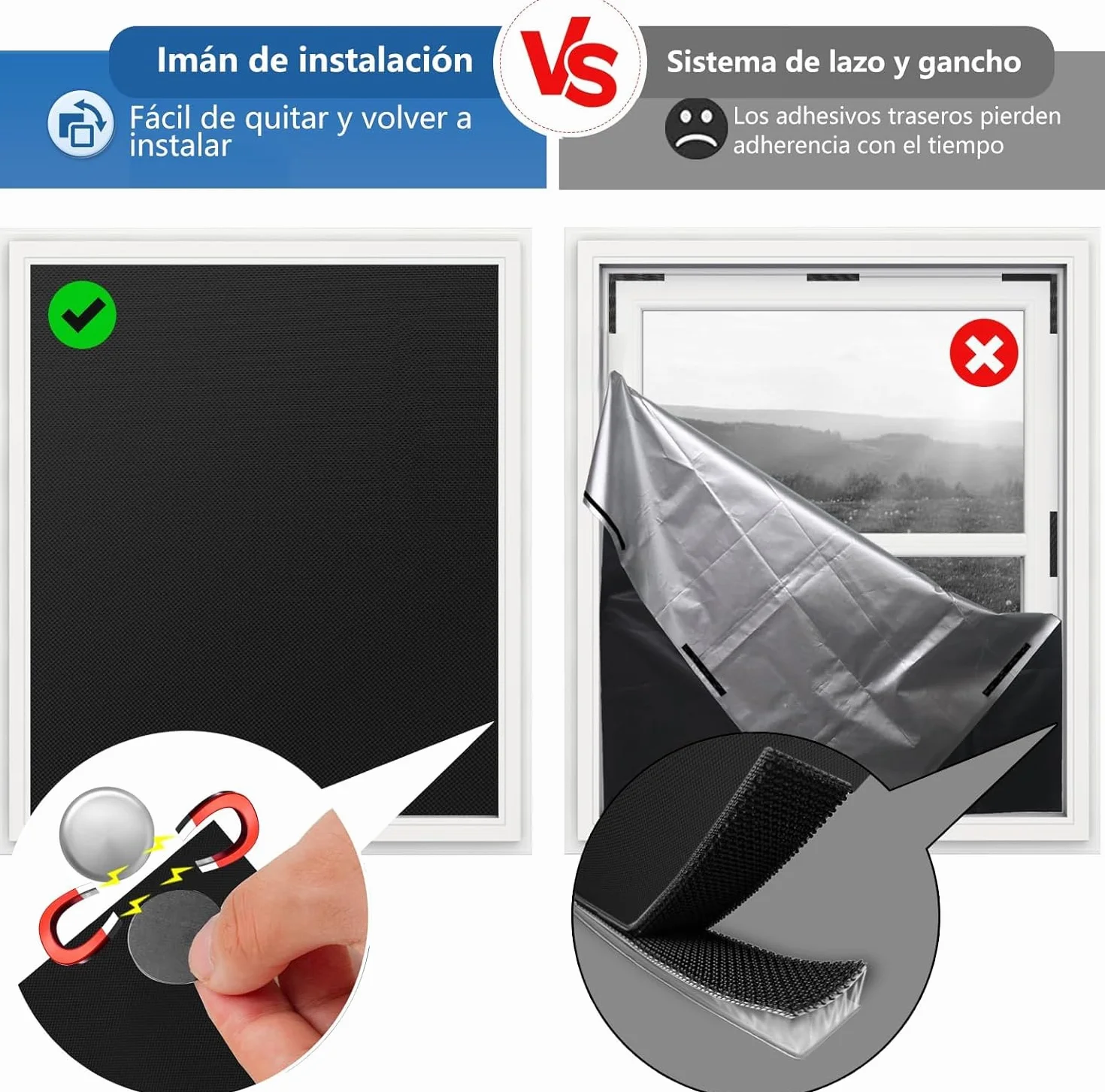 Estor Opaco Magnético para Ventana Cortina Blackout Portátil Protección Solar 100x145CM