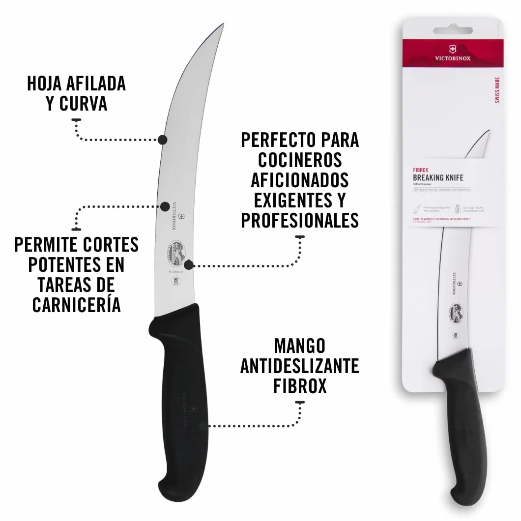 Victorinox Fibrox Cuchillo de matanza 20 cm hoja curva acero inoxidable negro