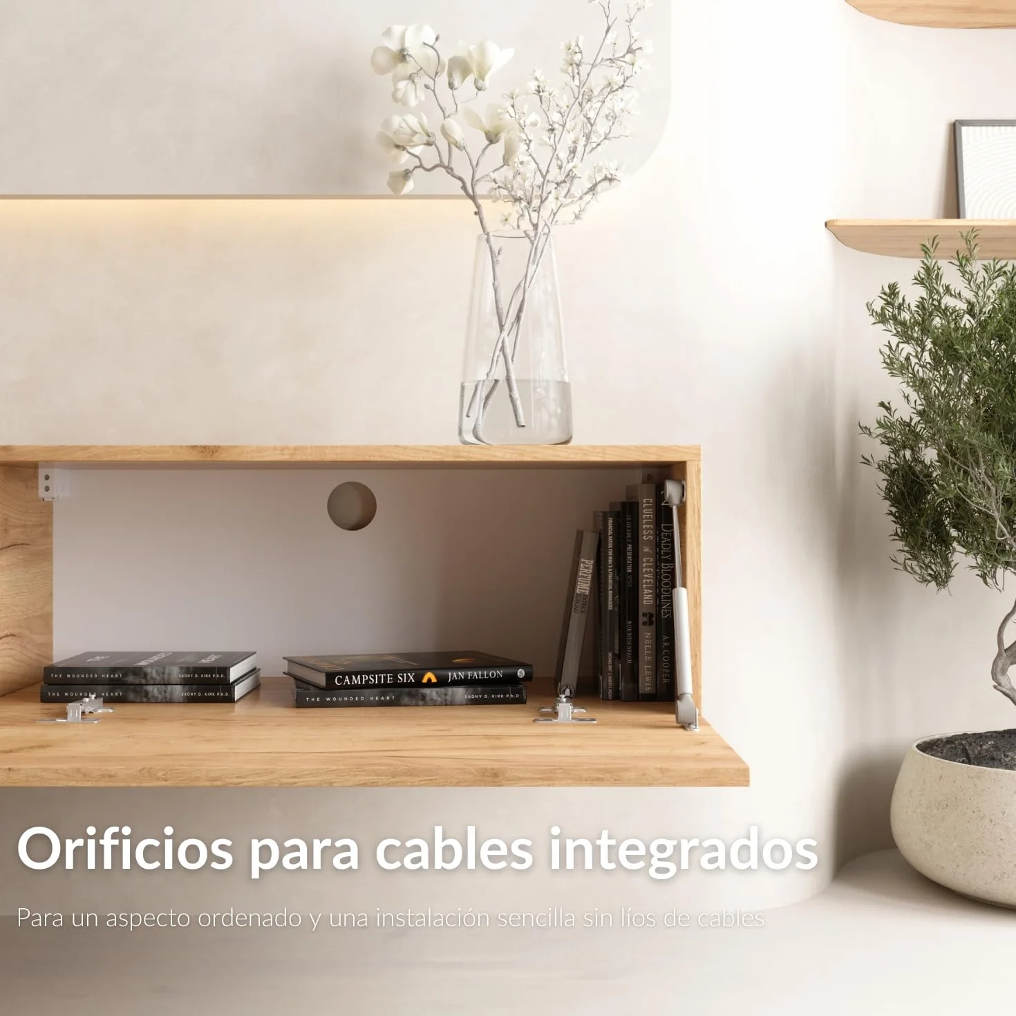 Planetmöbel Mueble de televisión, Mesa para TV de 320 cm de Largo, 2X armarios de televisión suspendidos de 40x130x17 cm para el salón, 2X Muebles Bajos de 160x30x37,8 cm, Roble Dorado