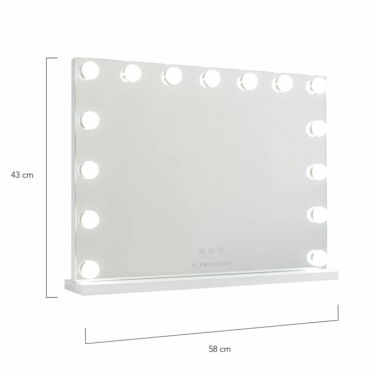 Flamingueo Espejo Maquillaje con Luz LED 15 Luces 3 Modos Intensidad Ajustable Control Táctil 58x12x43cm