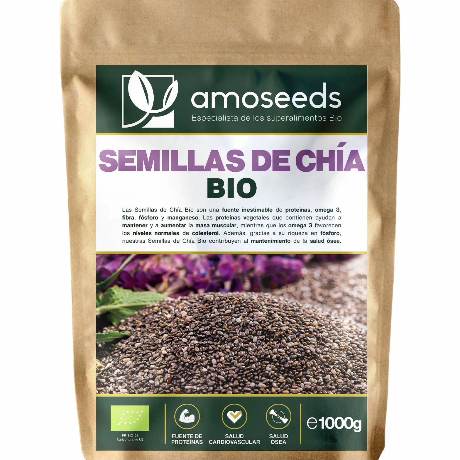 Semillas de Chía BIO 1KG Orgánica Proteínas Omega 3 Salud Cardiovascular