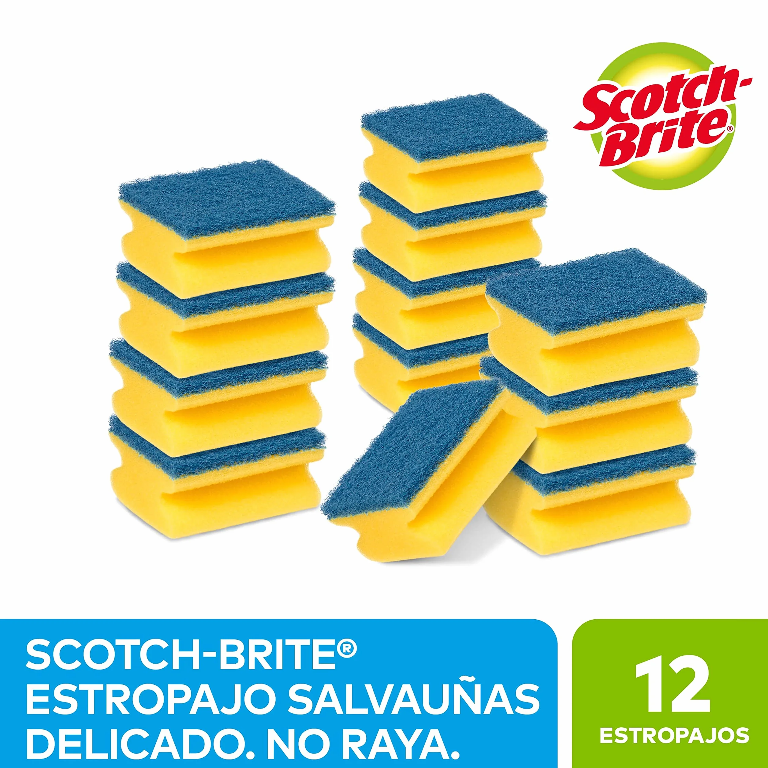 Scotch-Brite Estropajo para fregar sin rayar 12 esponjas paquete para cristal y cocina antiadherentes