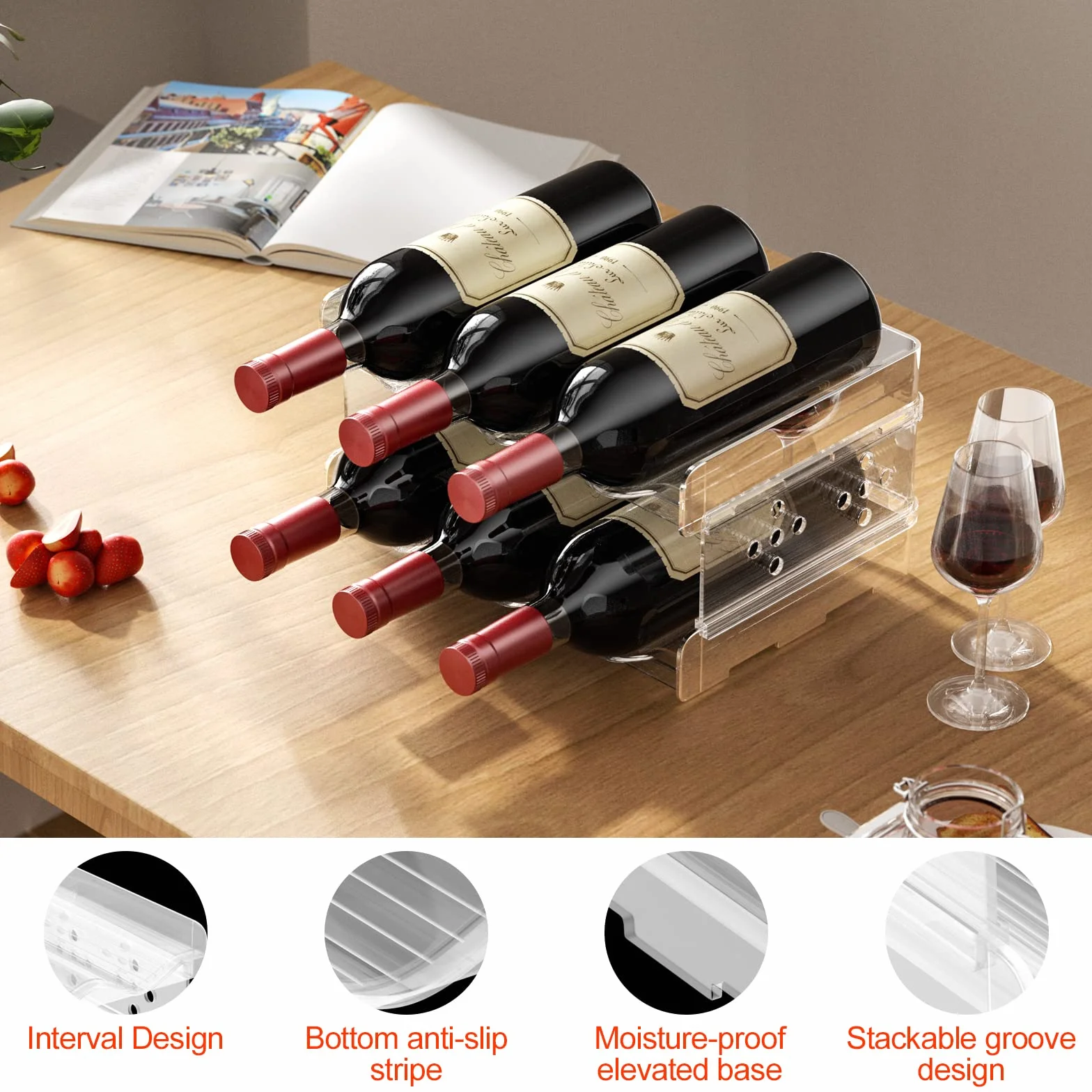 Relota Botellero Apilable 2 Piezas, Wine Rack Standing para hasta 6 Botellas, Vino