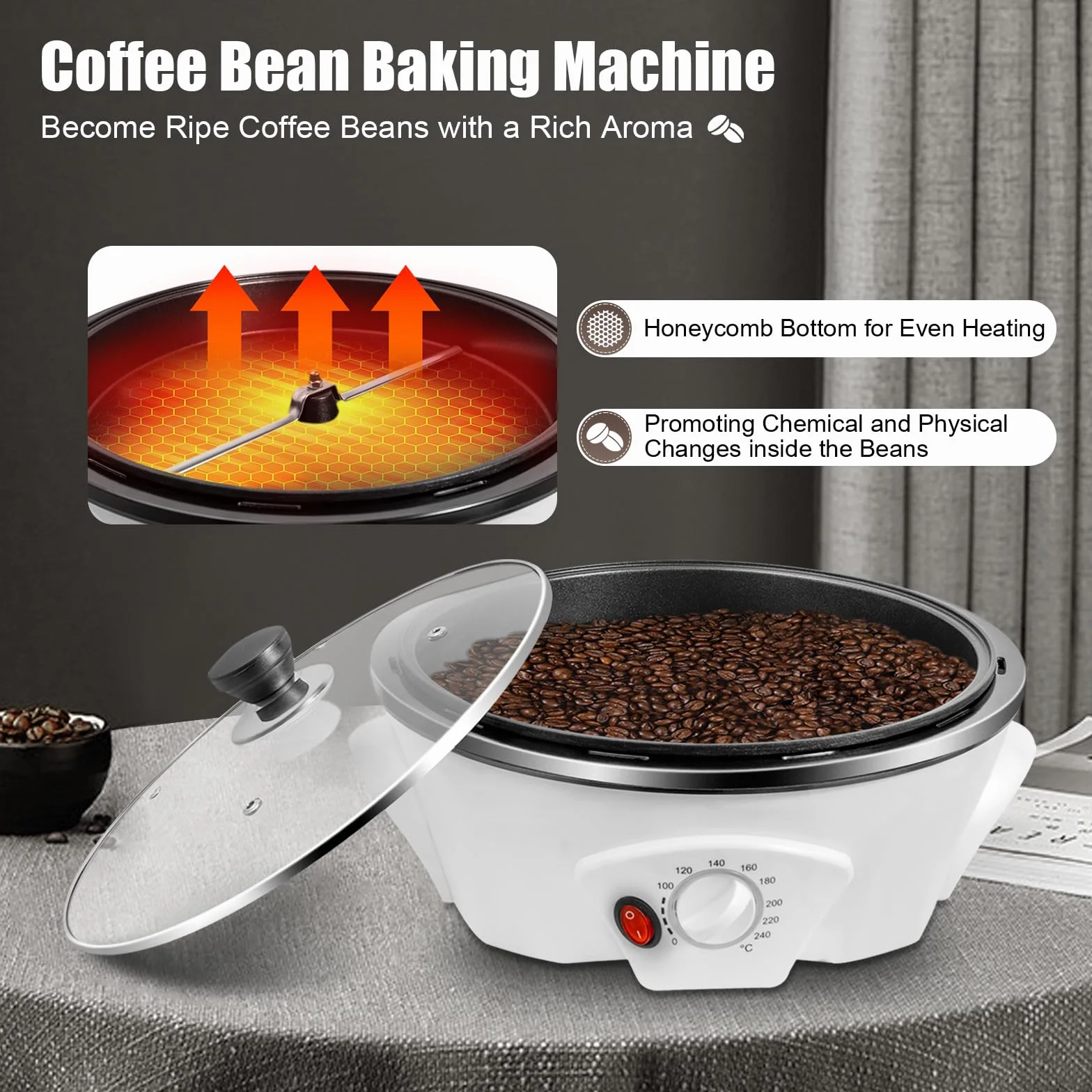 MINRS Tostador de café eléctrico 1200W 0-240°C para hogar