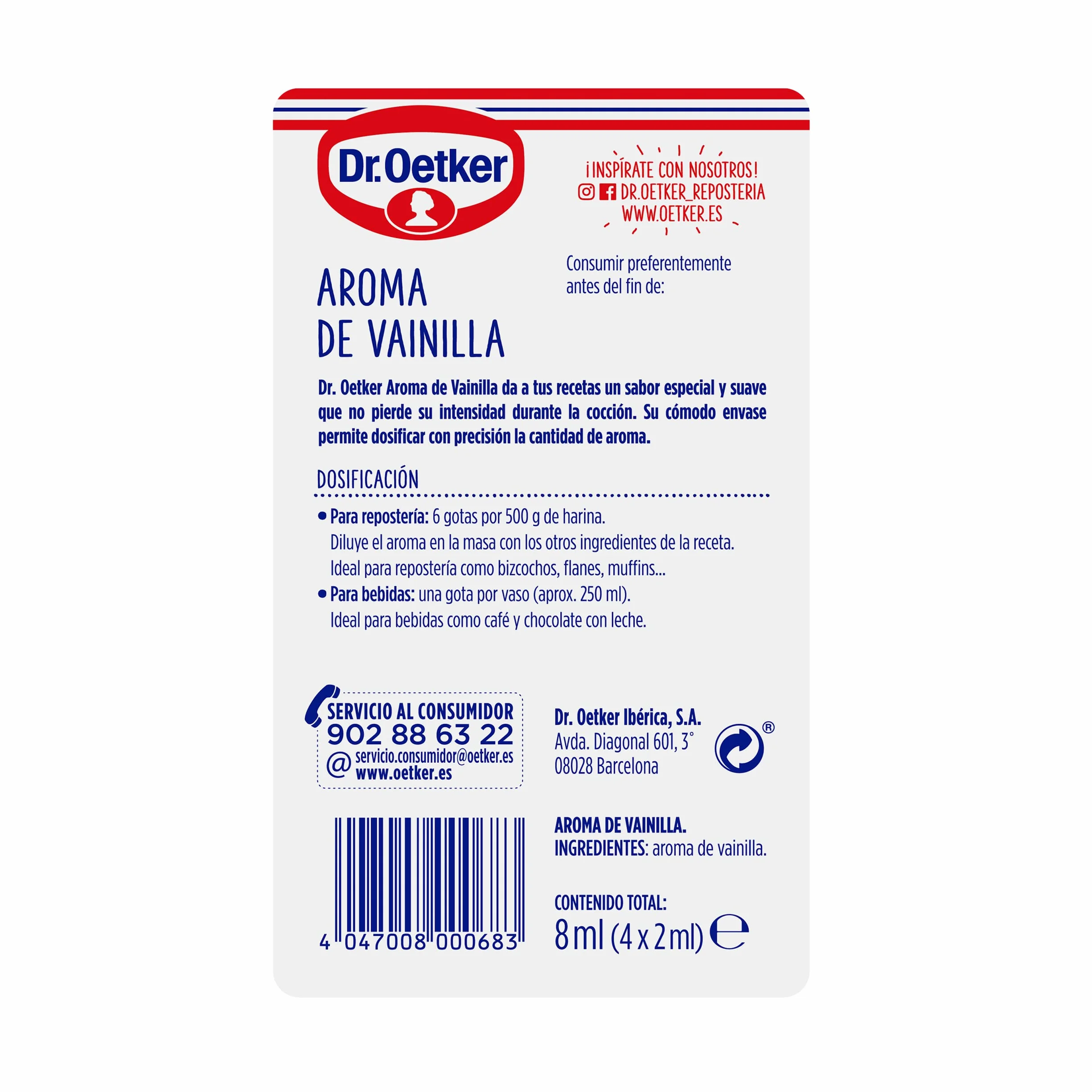 Dr. Oetker Aroma De Vanilla, 4 Doses, 8 Mililitro
