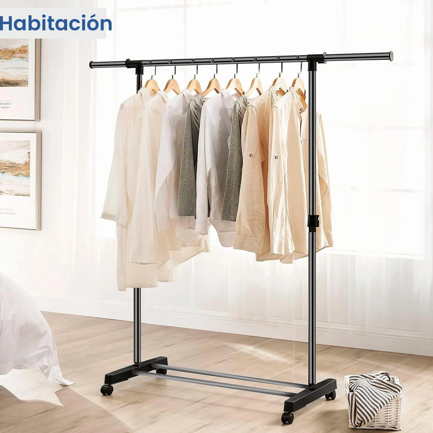 Burro Ropa Perchero Colgador de Ropa Metálico 43x160x150 cm con Ruedas
