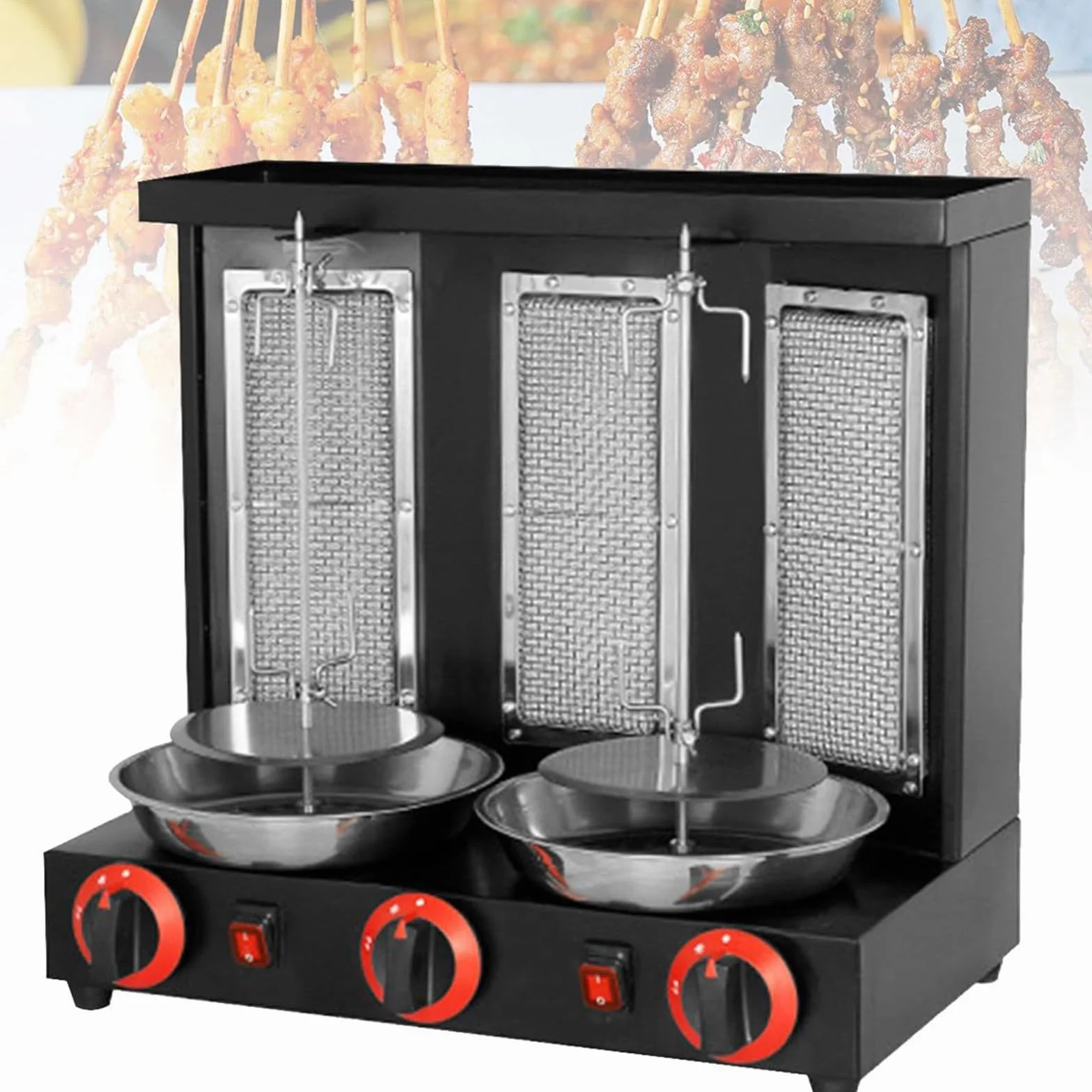 Máquina para asar, máquina de cocción de pollo shawarma con 2 quemadores, pollo de engorde de propano vertical, horno de asador giroscópico, kebab, para el hogar, restaurante, cocina, fiesta,