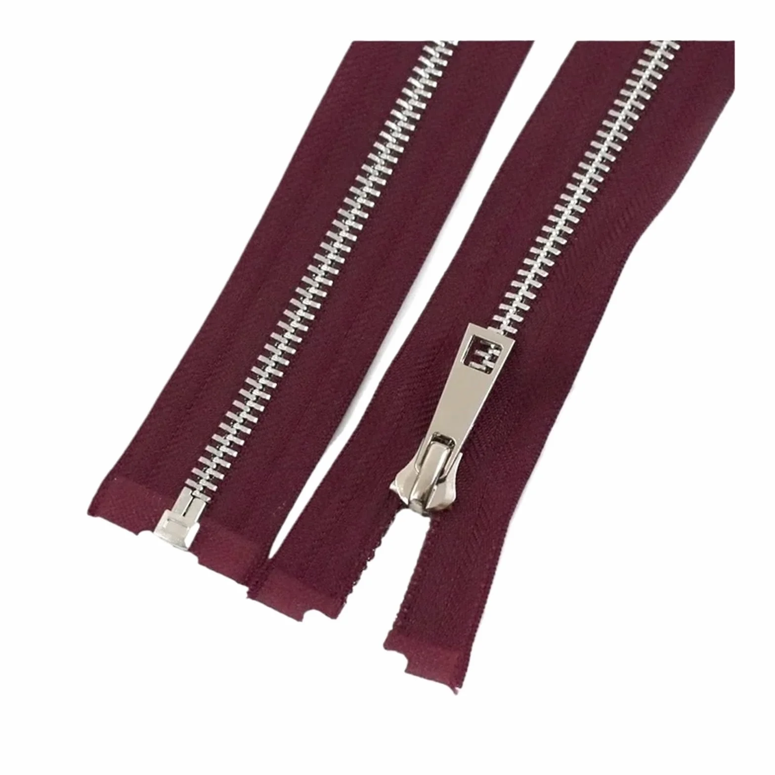 Cremallera de metal 5 #, 40/50/60/70/80 cm, apertura simple, dientes plateados, ropa, cremalleras de coser(Dark Red,60 cm, 5 # – 10 unidades)
