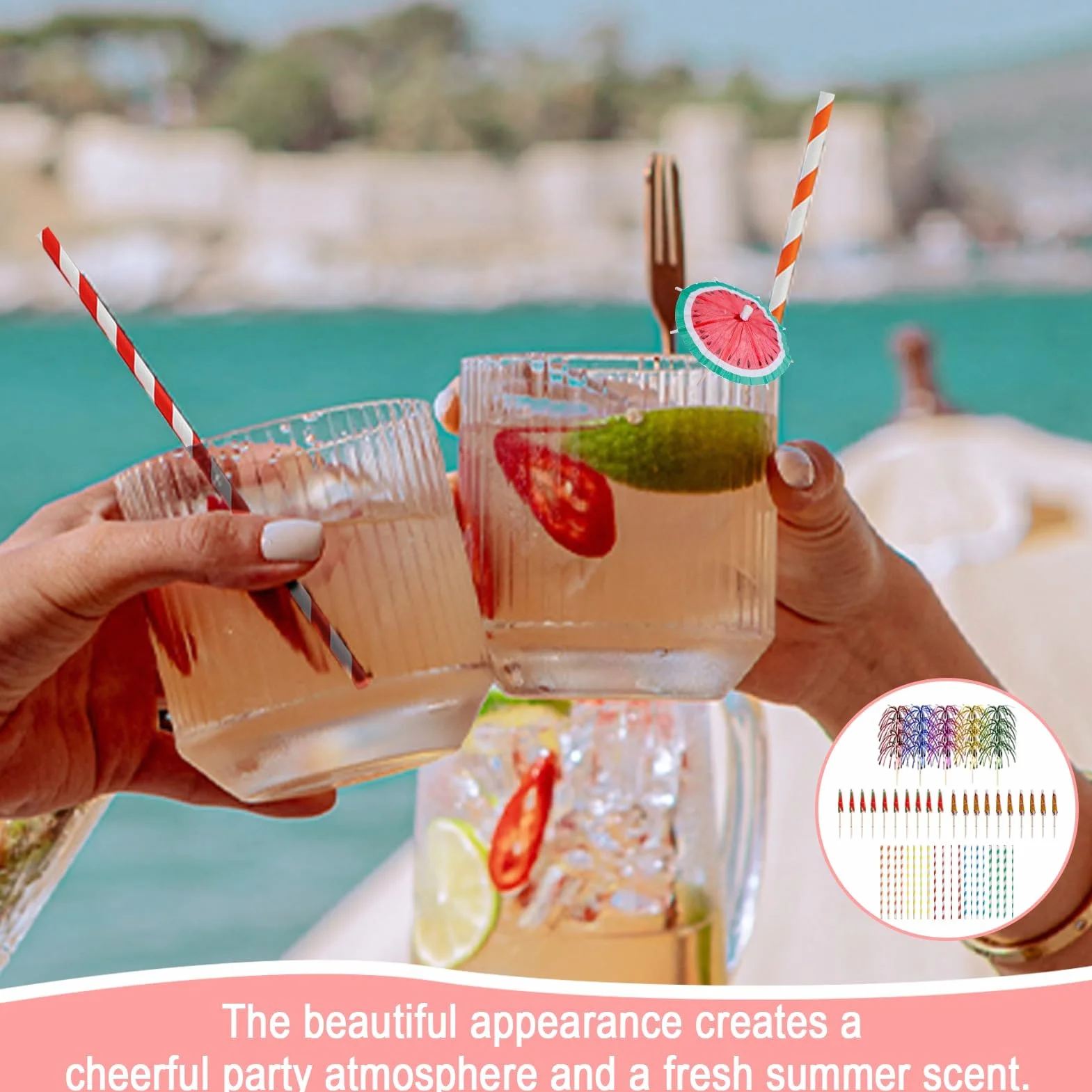 60 Piezas Sombrillas de Cócteles,Decoración de Cócteles,Cupcake Toppers,Pajitas para Bebida Cocteles,Decoracion Fiesta Hawaiana para Verano,Fiestas,Playa,Bodas,Bares,Bebidas