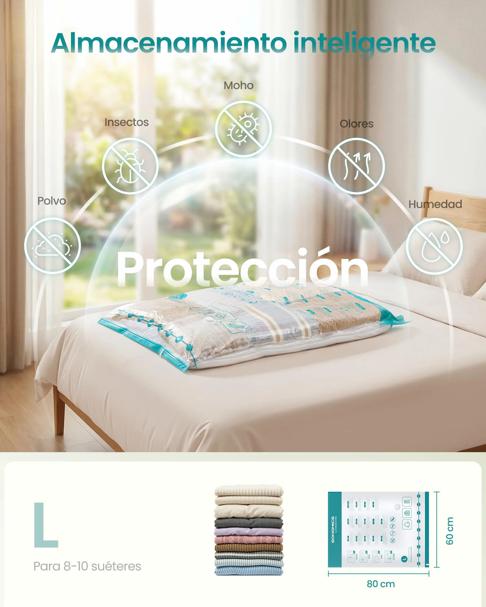 SONGMICS Bolsas de Almacenamiento al Vacío, Juego de 6, Tamaño L, Transparente