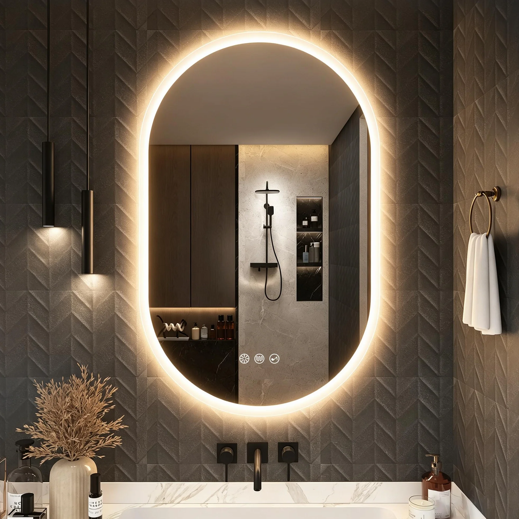 S'bagno Oval Bluetooth Espejo Baño con Luz 50x80cm, Antivaho, Espejos de Baño con Led y Memoria, 3000K/4000K/6500K, Regulable, Cristal Templado HD, IP44 Espejo Baño Led, Horizontal o Vertical