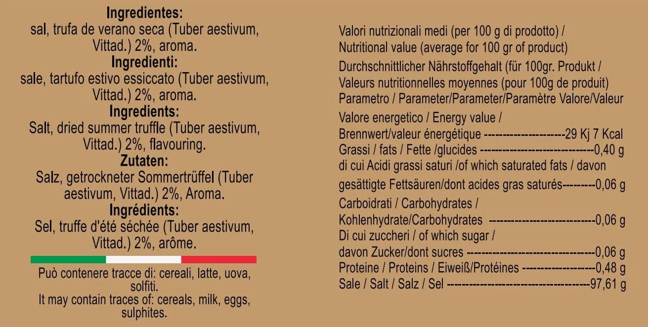 Sal Marina con Trufa Negra 120g Extra Gourmet Italiano Vegano Sin Gluten