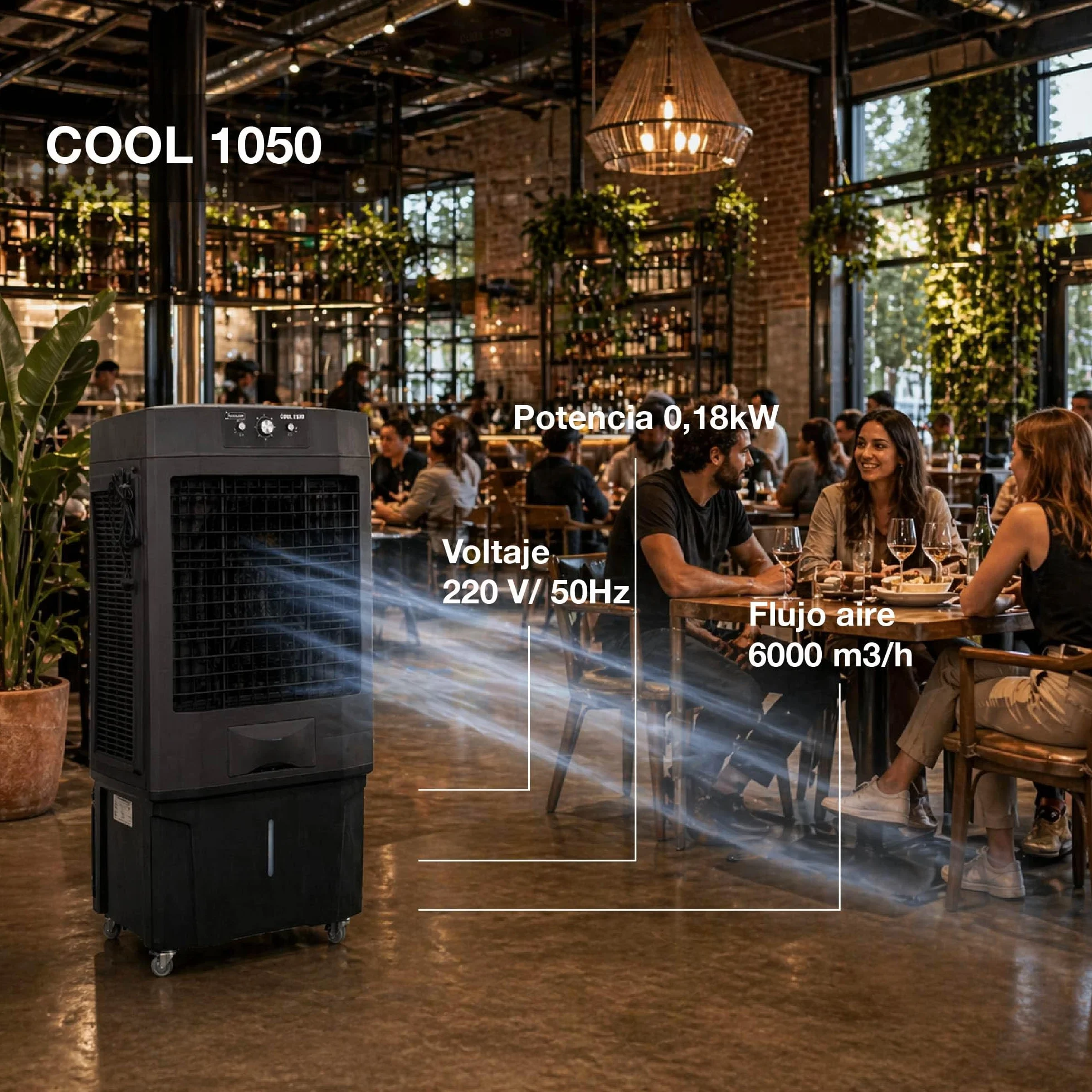 GARLAND COOL 1050 Climatizador Evaporativo 180W, Depósito 50L, 6000 m³/h, 20–50 m², Bajo Consumo, Enfriador de Aire