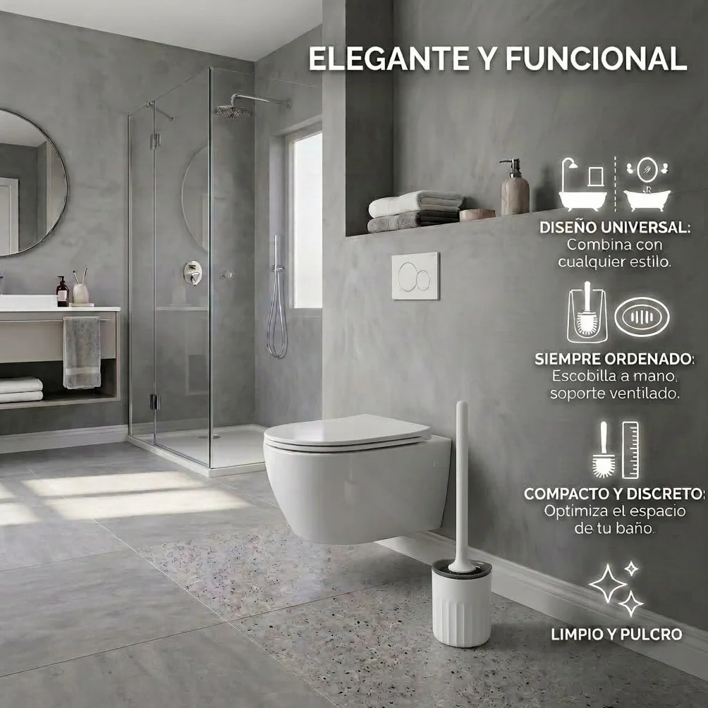 edihome, Escobilla Baño Silicona con Escobillero WC de Secado Rápido, Cepillo Inodoro Flexible Antigoteo, Escobilla WC con Soporte para Suelo o Pared sin Taladro