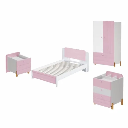 Dolamaní Juego completo de muebles para habitación juvenil, cama individual de 90 x 200 cm, mesita de noche con 3 cajones, 1 cajón, armario, cama, para niños y niñas (rosa)