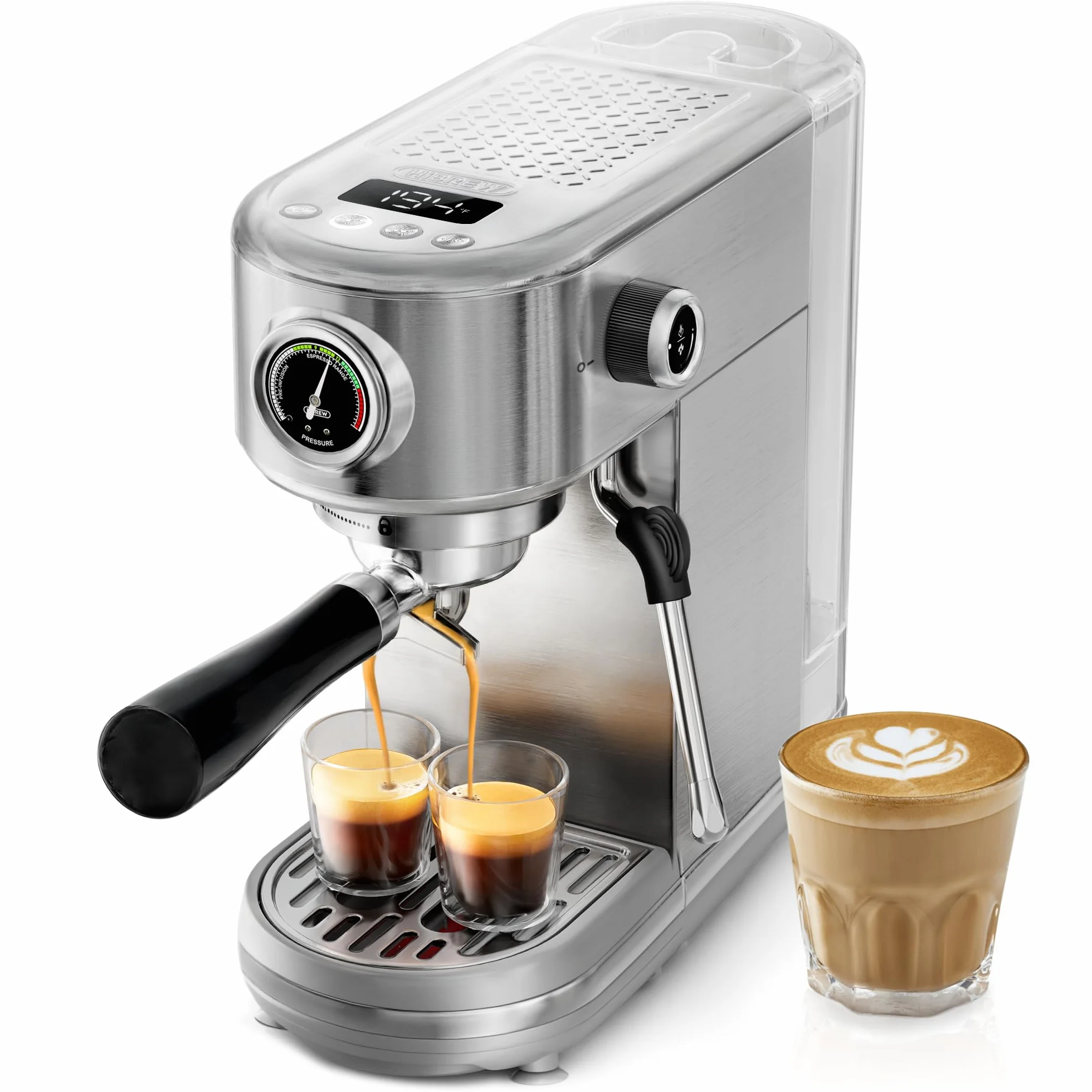 HIBREW H10B - Máquina de Espresso Profesional Actualizada 2026, Cafetera Programable 20 Bares con Vaporizador de Leche, Cuerpo de Acero Inoxidable con Pantalla LED, para Hogar y Oficina