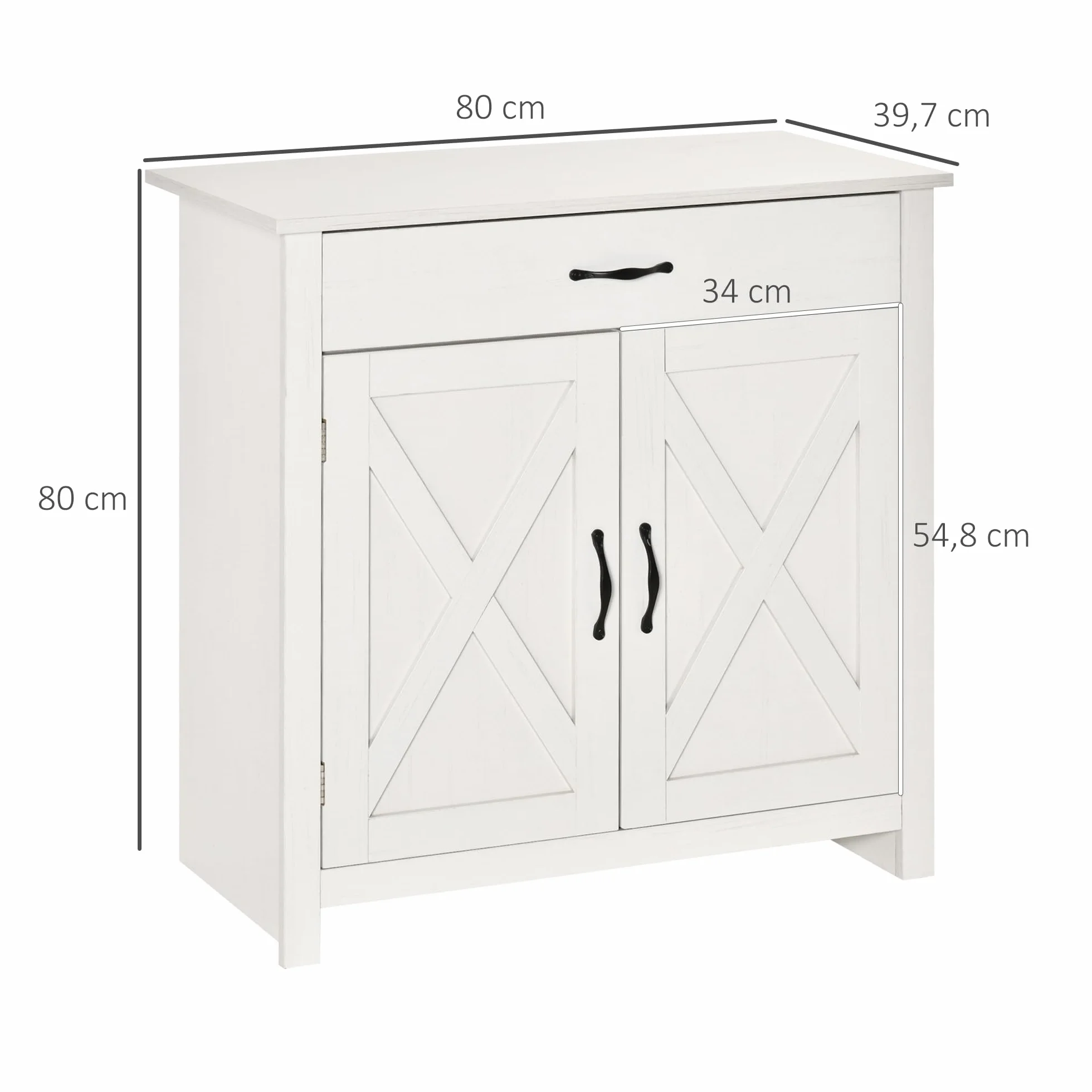 HOMCOM Aparador de Cocina Buffet para Salón con 1 Cajón 2 Puertas y Estante Interior Ajustable Mueble Auxiliar Decorativo para Comedor 80x39,7x80 cm Blanco Lavado