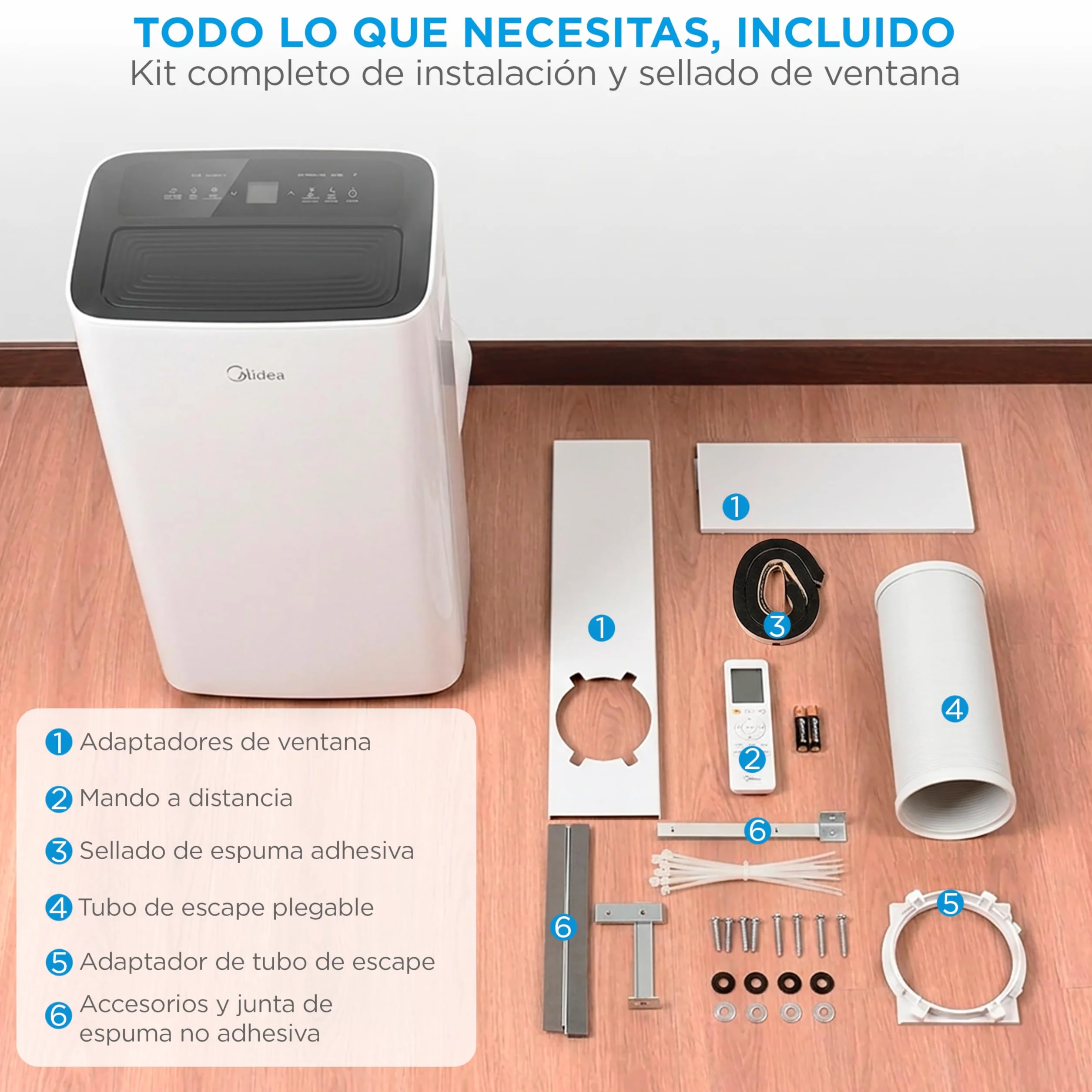 MIDEA Pingüino Aire Acondicionado Portátil 4 en 1 | 3000 Frigorías/12.000 BTU con Control por App | Climatizador y Deshumidificador hasta 35m2 - Modo Sleep, Mando a Distancia | Incluye kit de ventana