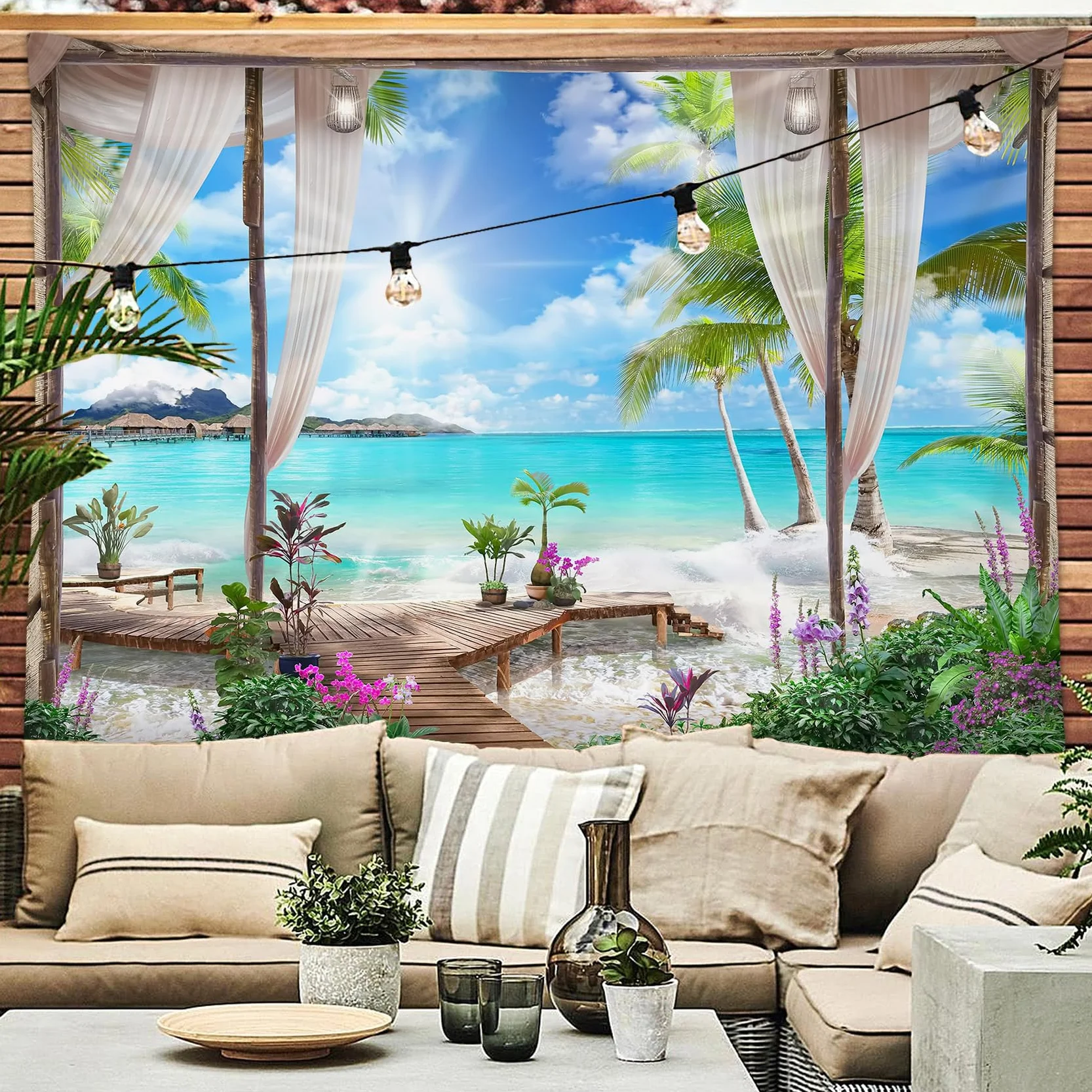 Tapiz de Pared Océano turquesa 200x150cm Colgar Pared Playa Tela Paisaje Isla Tropical Decoración Sala Dormitorio