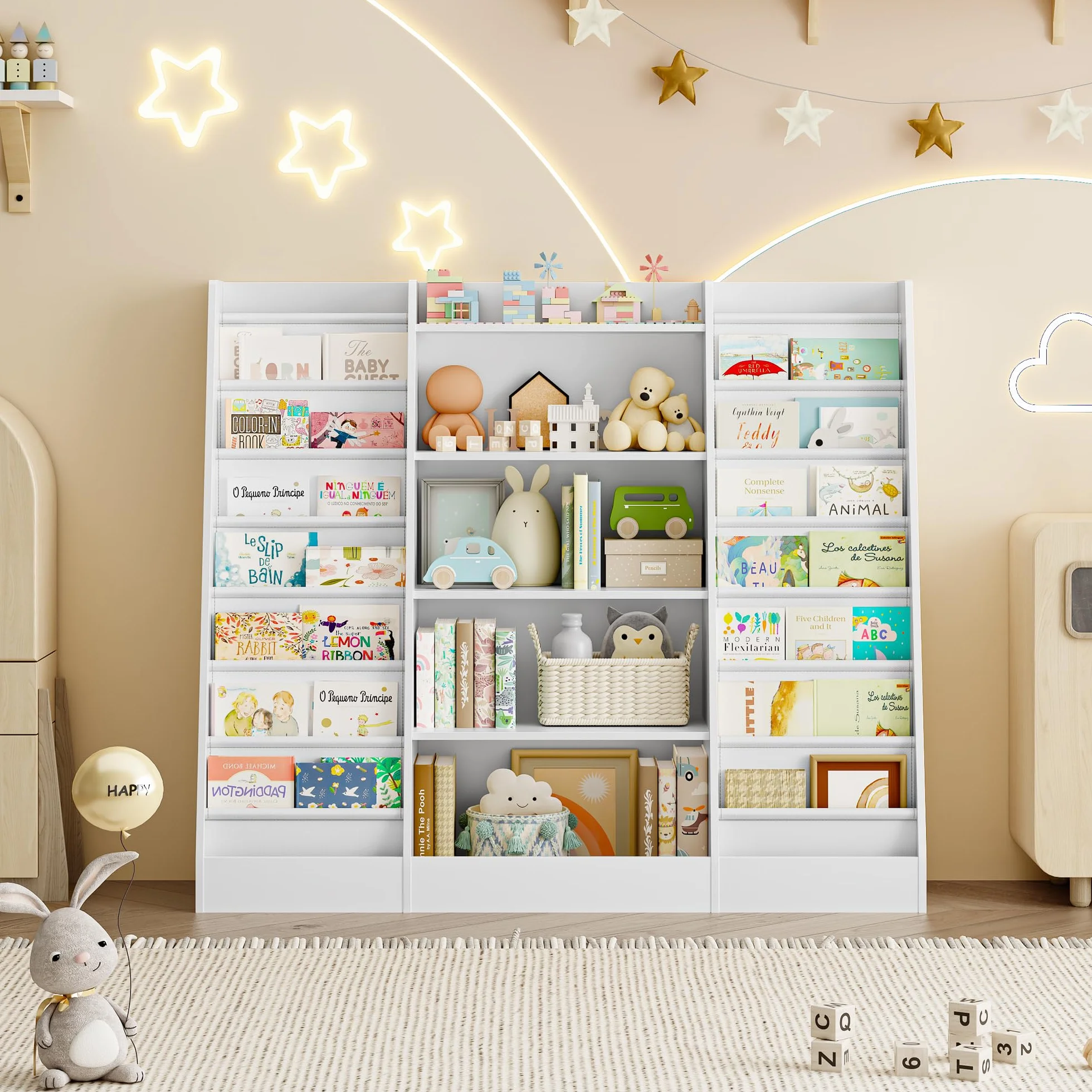 FOREHILL Mueble Almacenaje Juguetes, Librería Infantil Montessori, Estantería Infantil para Jugetes y Libros, Organizador Juguetes Infantil, Blanco, 3 Filas, 129 x 120 x 35 cm