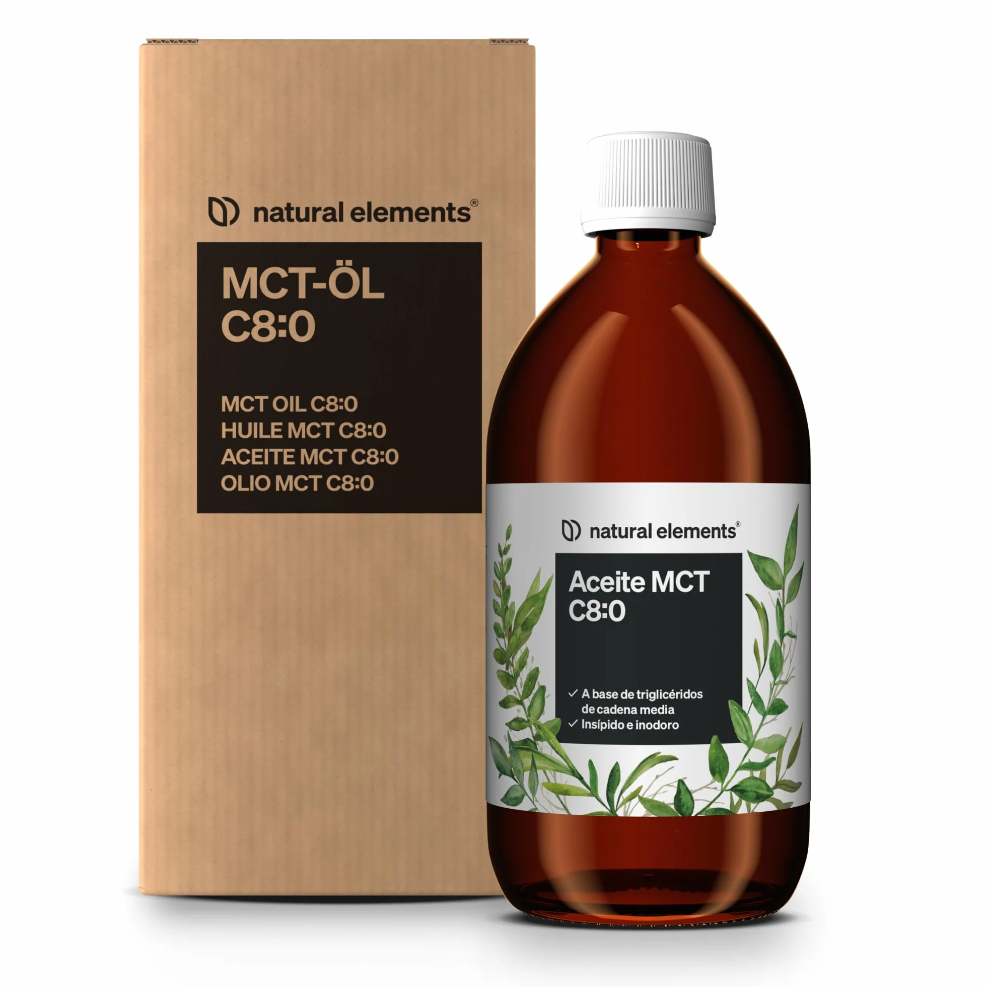 Aceite de coco MCT-C8 500ml puro ácido caprílico vegano sin aditivos probado en laboratorio