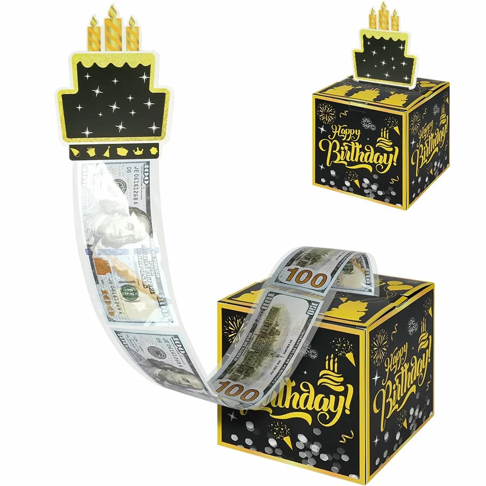OFFCUP Caja Regalo Dinero Cumpleaños, Hucha Sorpresa con Tarjeta de Felicitación, Regalo Efectivo para Padres, Amantes, Niños (Negro)