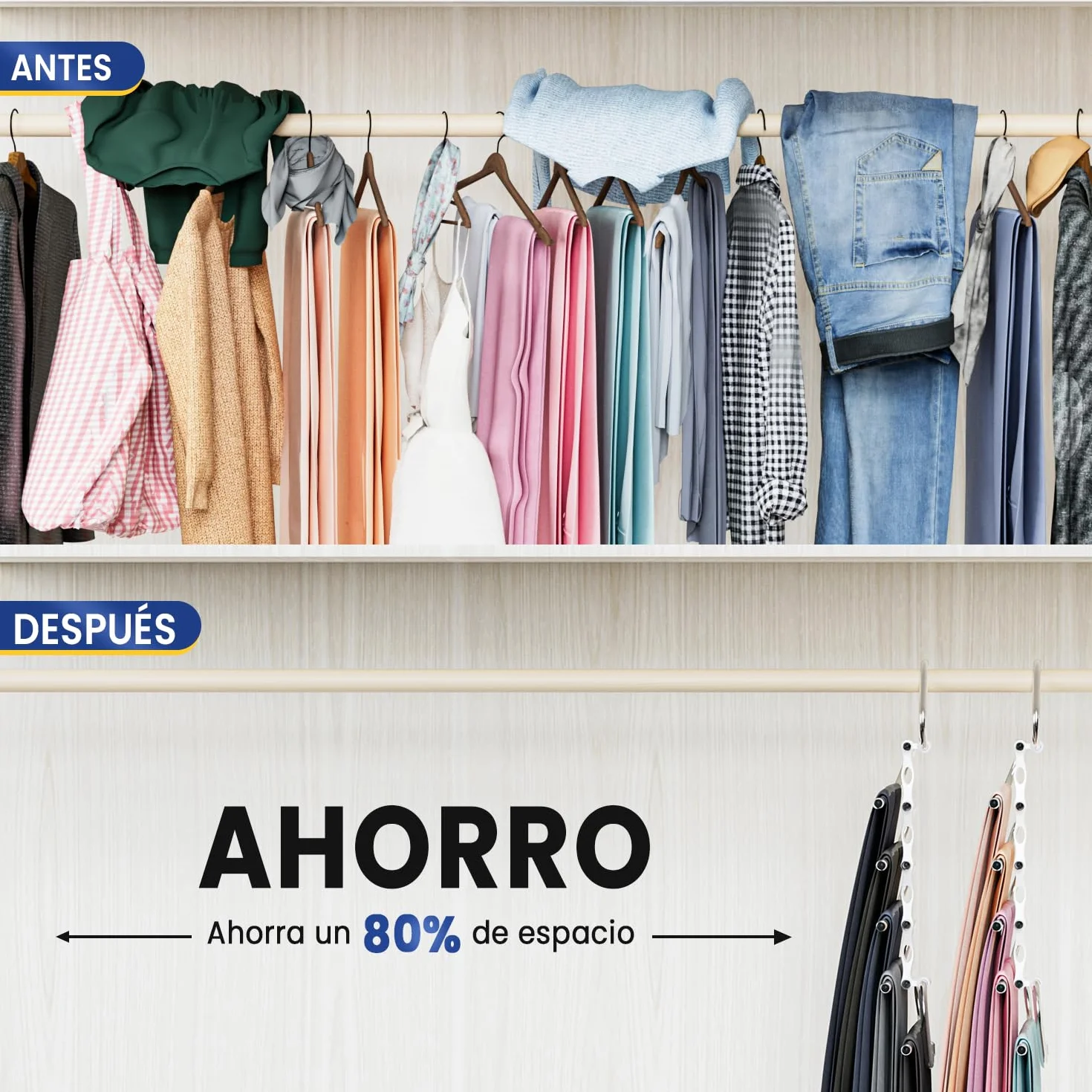 DAMITA Perchas Pantalones 5 en 1 Acero Inoxidable Extensible Antideslizantes 2 Piezas Blanco