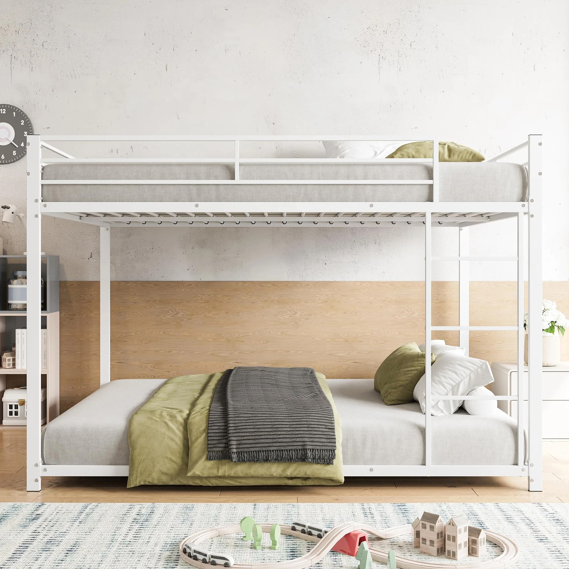 Moimhear Cama de hierro, 140 x 200 cm, camas infantiles, literas de hierro, literas de hierro en forma clásica, color blanco, 140 x 200 cm, WX000125-6