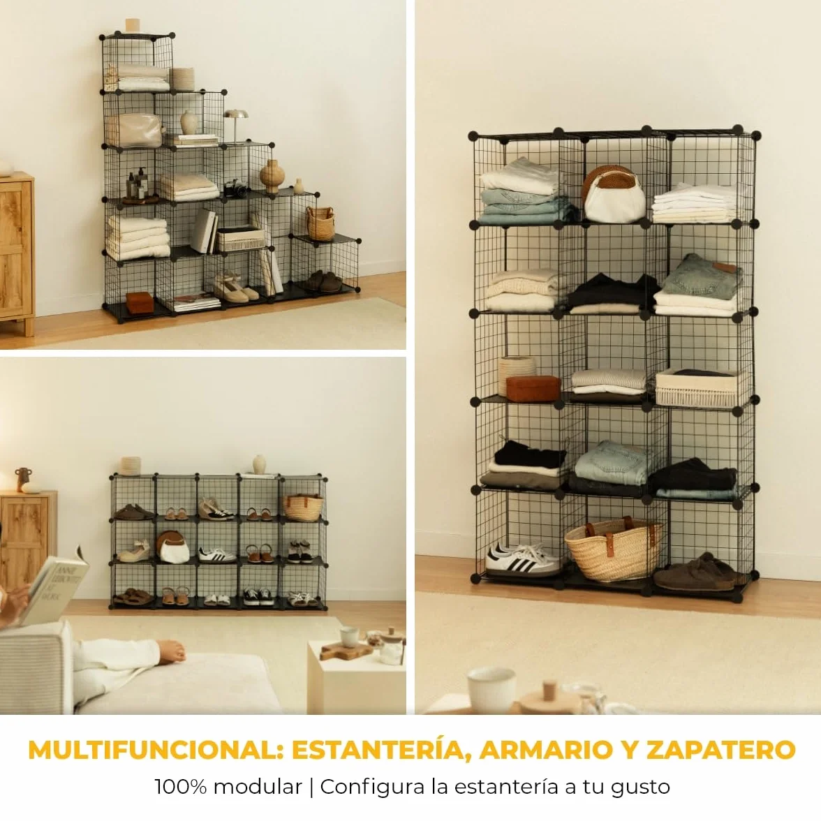 Estantería Almacenaje Newlux 16 Cubos 125x125x31,5cm Hasta 160Kg Metálica Modular Negro
