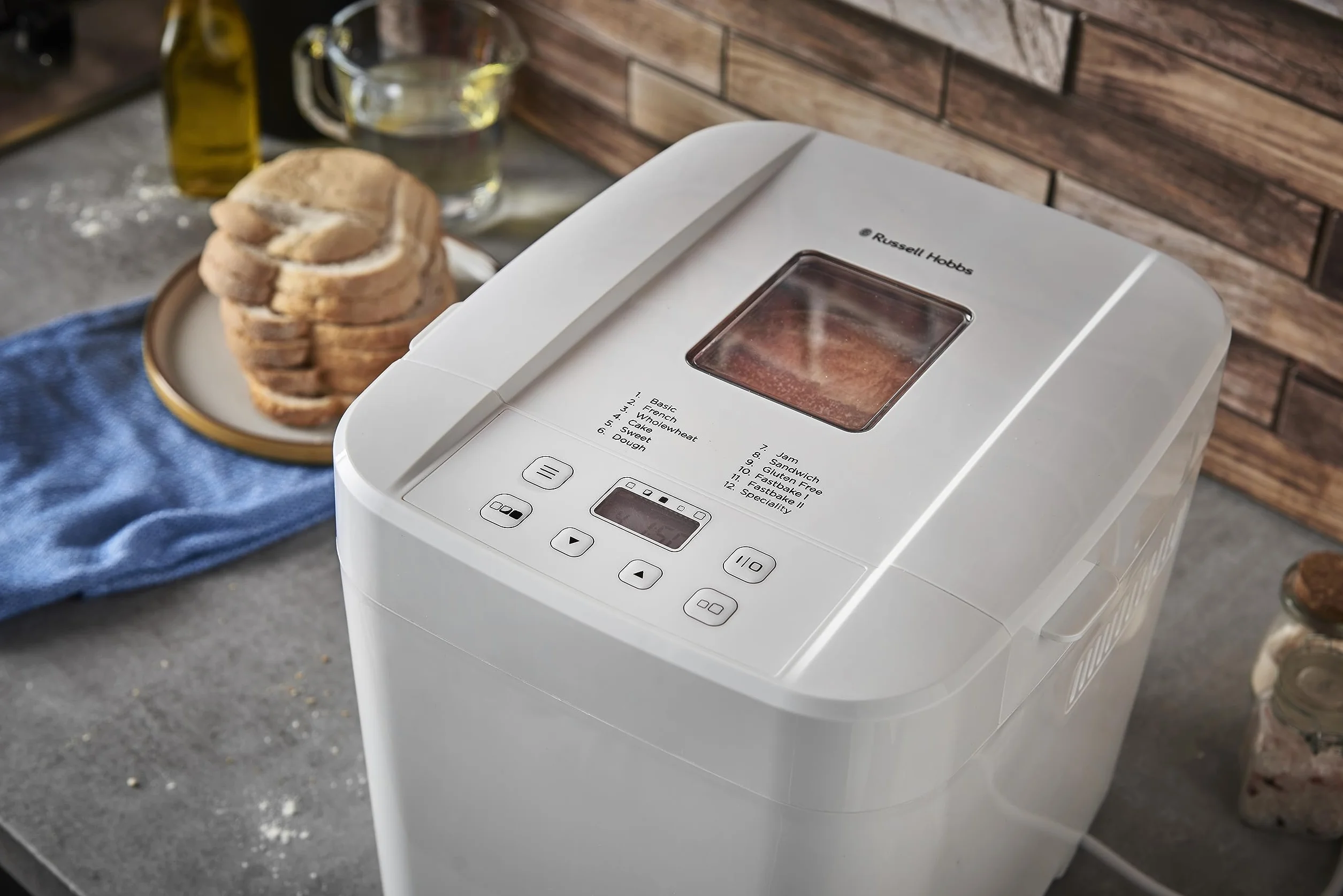 Russell Hobbs Panificadora de Pan, 12 programas, 3 niveles de corteza, compacto (temporizador, 2 tamaños pan de 750 g y 1.000 g, pan básico, integral, baguette y repostería), 27260-56