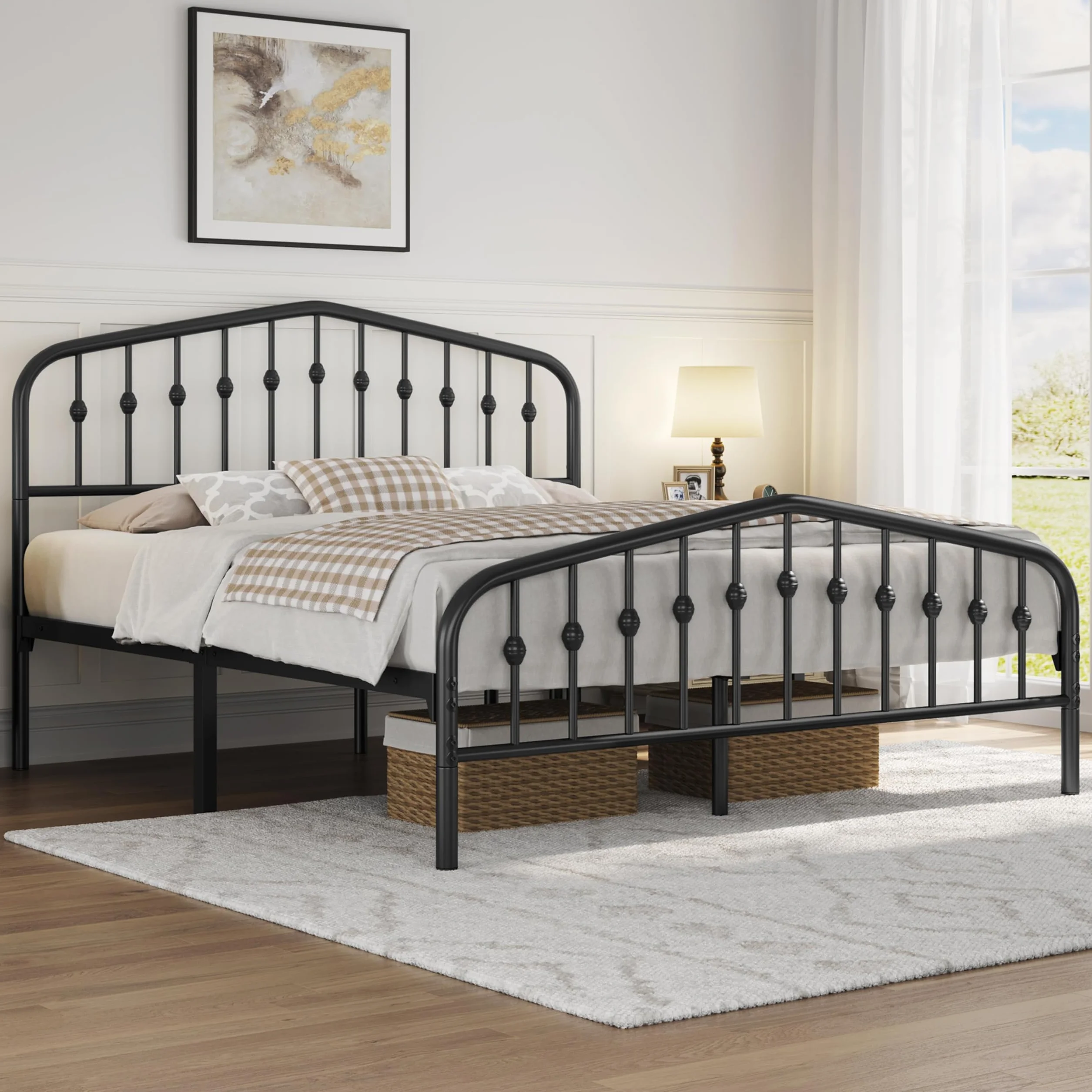 Yaheetech Marco de Cama de Metal Moderno 160 x 200 cm Negro