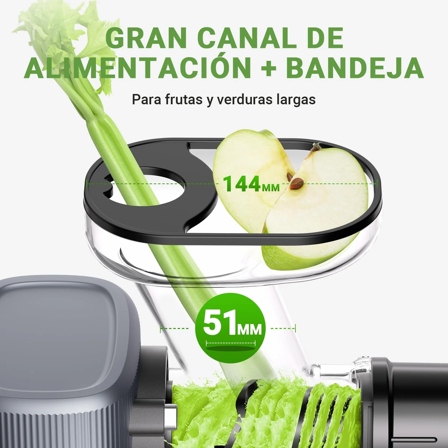 AMZCHEF Juicer Compacto Con Dos Modos De Alimentación Para Uun Uso Fácil - Extractor De Zumos Y Verduras Silencioso De Alta Tecnología Con Masticación Inversa Y Un Rendimiento De Zumo Ultra Alto