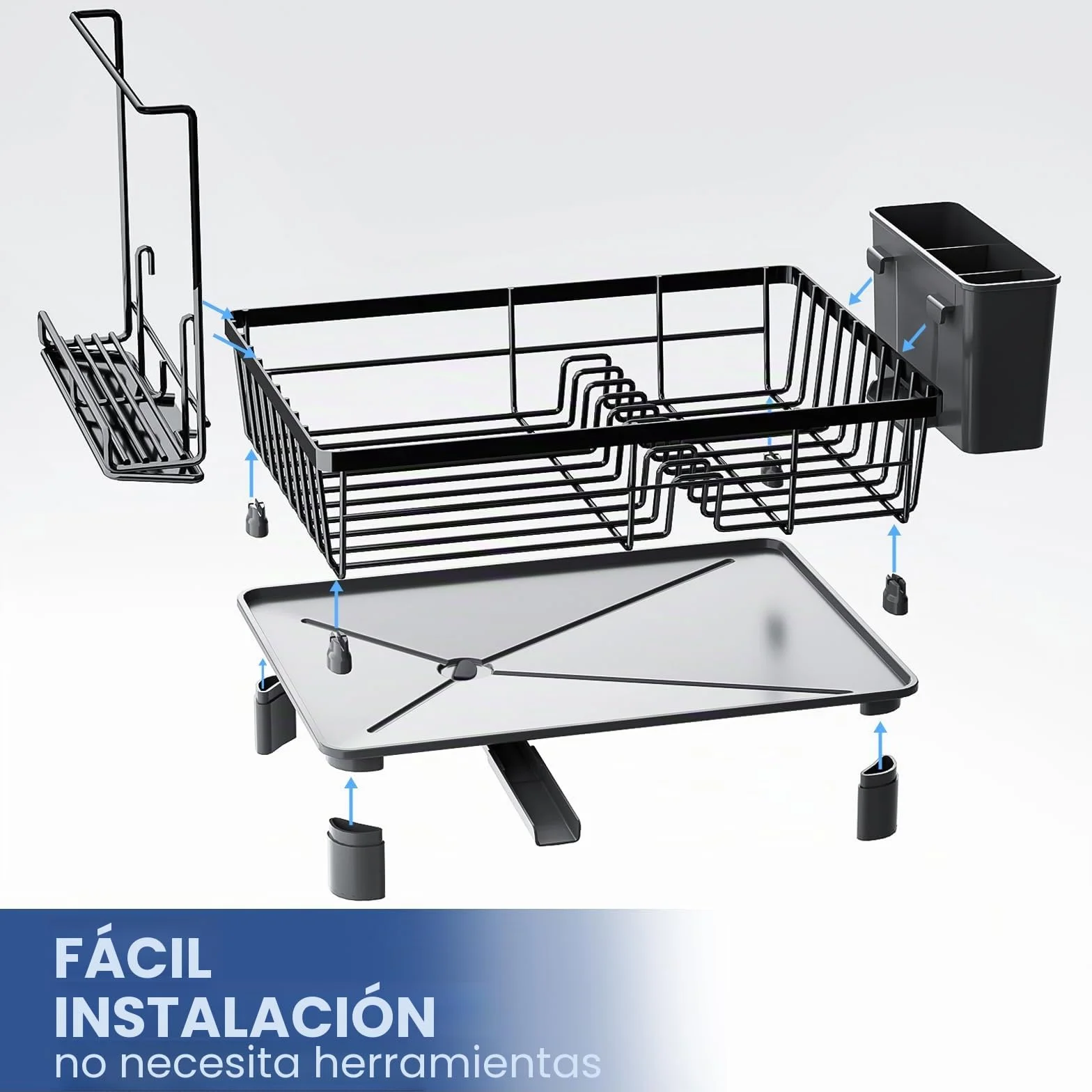 Escurridor de Platos Giratorio 360° con Drenaje Automático Extensible, Organizador de Cocina Ahorra Espacio, Negro