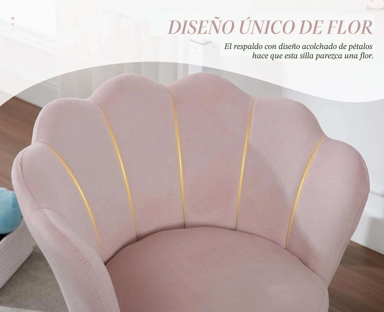 Ya-Home Silla Infantil de Escritorio Silla Giratoria Terciopelo de Estudio,Silla de Oficina Ajustable en Altura para Niños/Juvenil,Rosa Claro