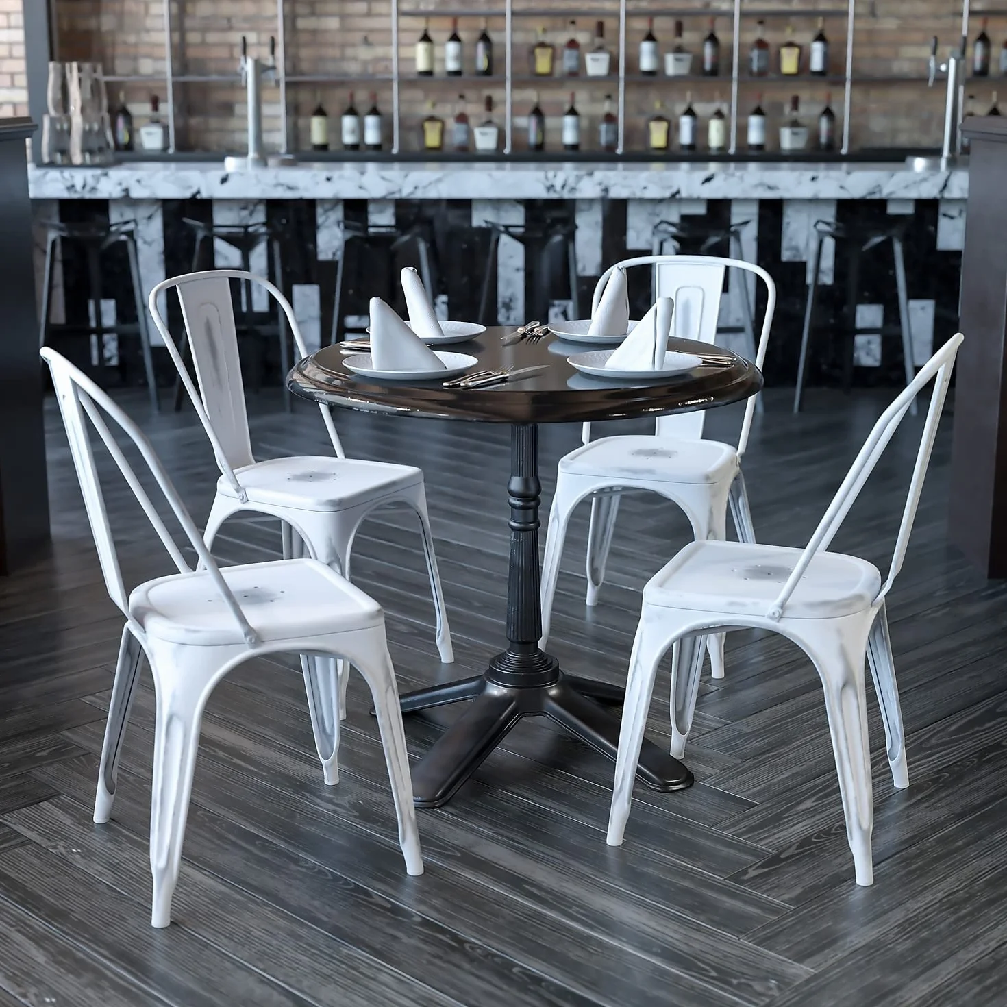 Flash Furniture Blake - Silla apilable de Metal Blanco Envejecido para Interiores y Exteriores, 4 Unidades