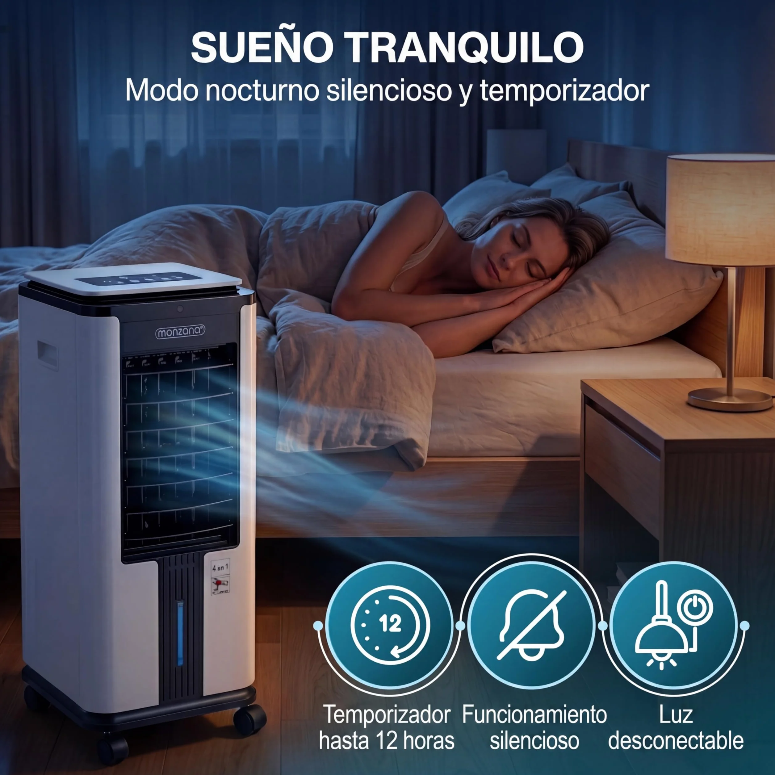 MONZANA® Enfriador de Aire 4en1 Humidificador Climatizador Ionizador Ventilador Temporizador 7L LED